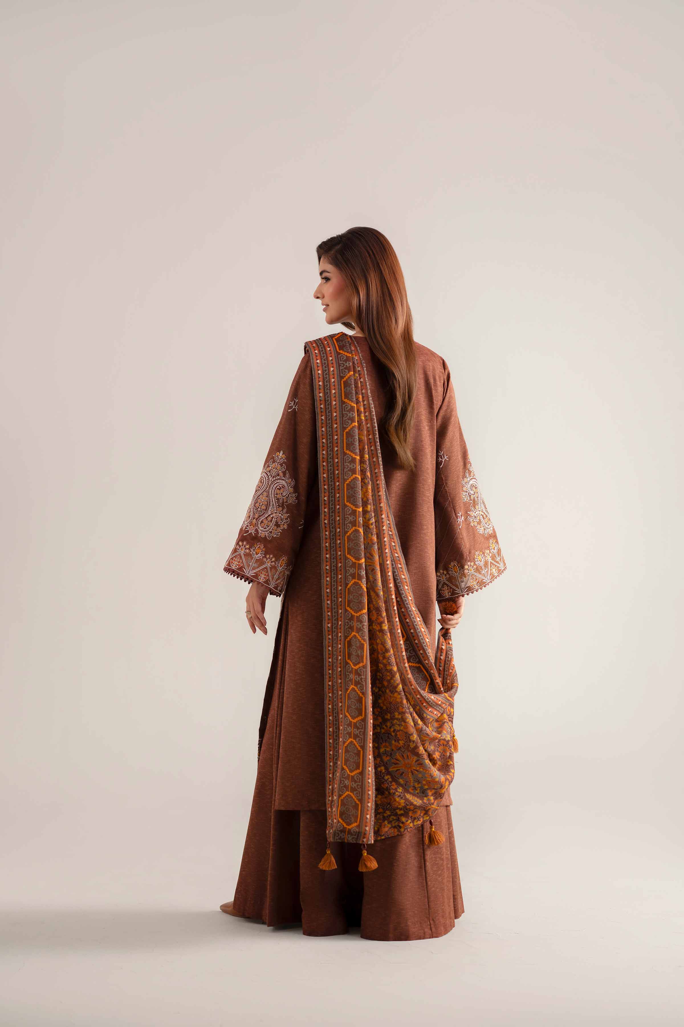 NISHATUAE - Brown Embroidered Karandi 3-piece Unstitched Suit