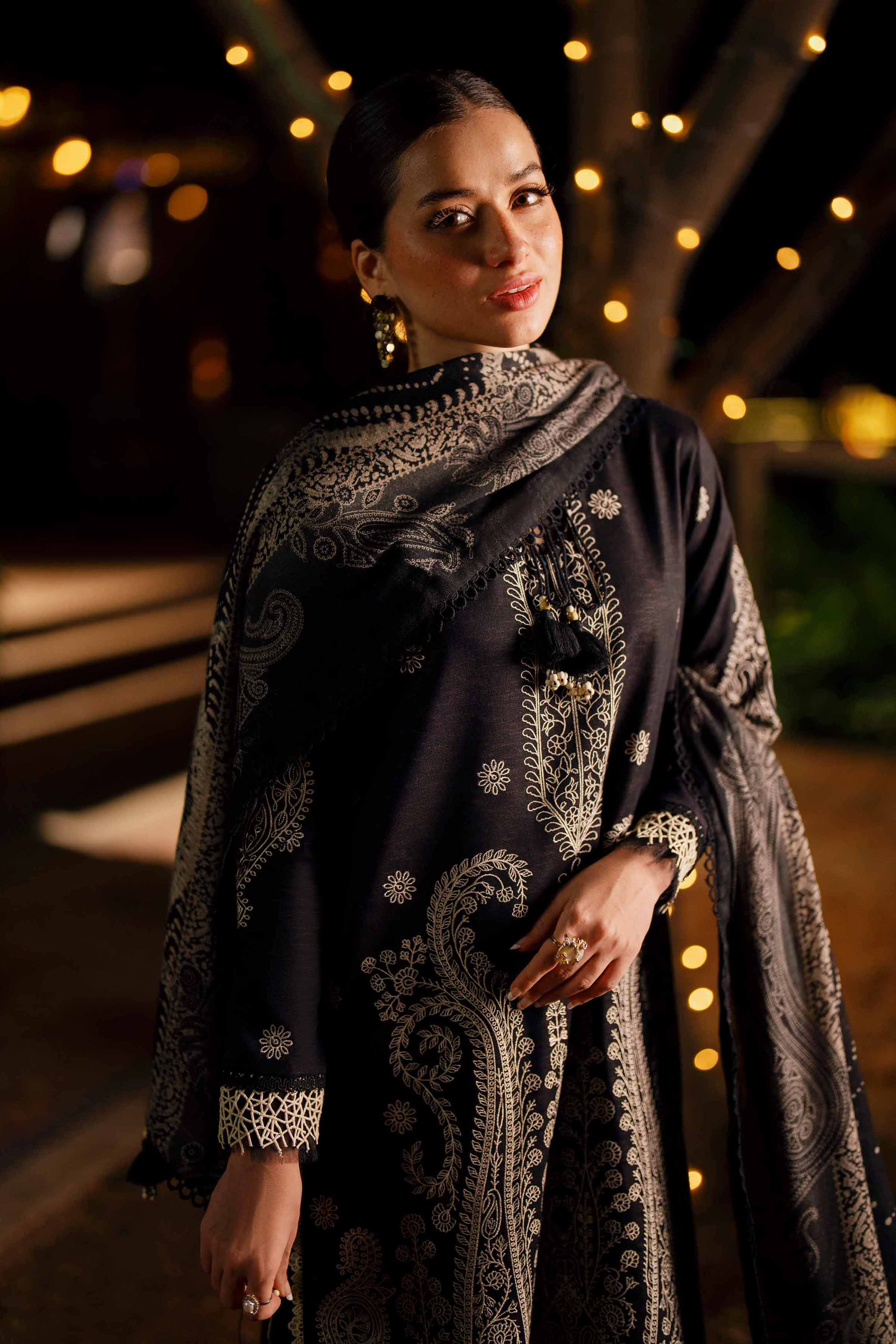 NISHATUAE - Black Embroidered Karandi 3-piece Unstitched Suit