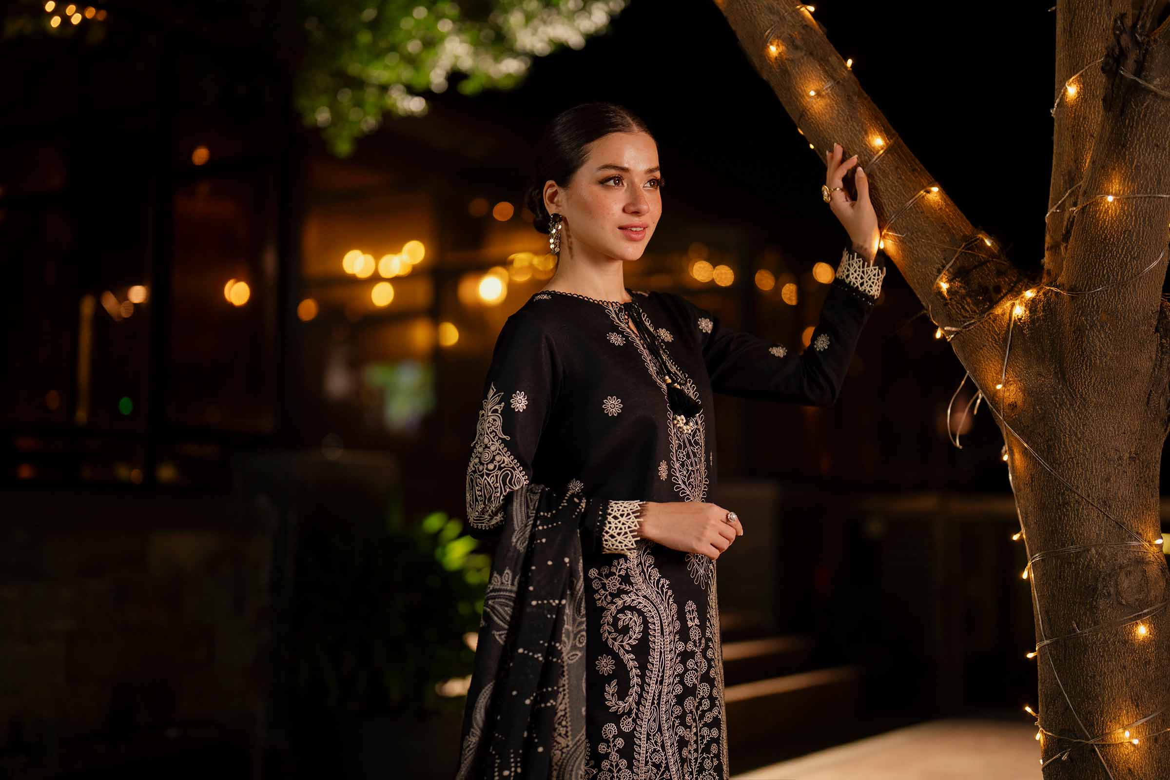 NISHATUAE - Black Embroidered Karandi 3-piece Unstitched Suit