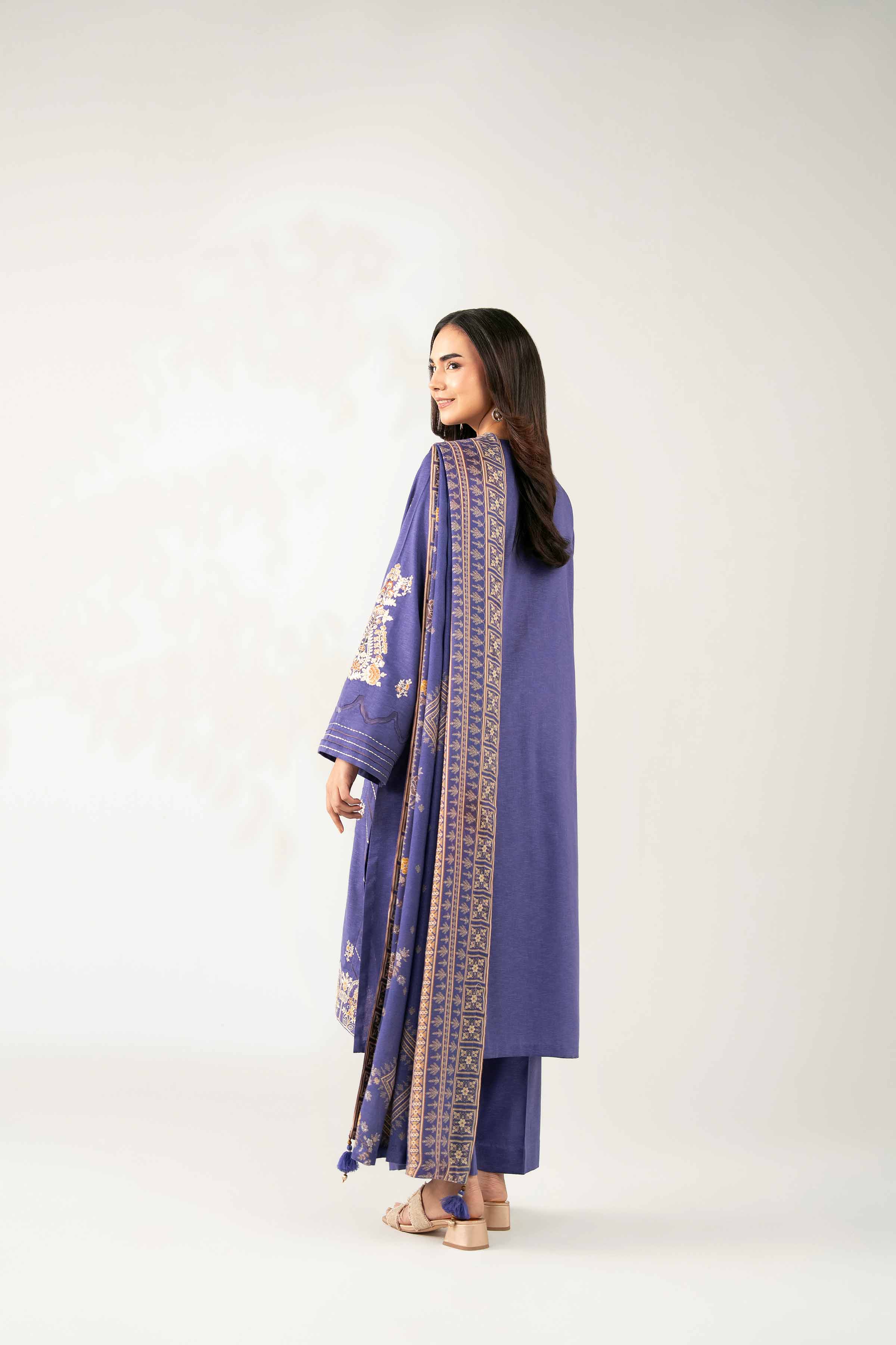 NISHATUAE - Blue Embroidered Karandi 3-piece Unstitched Suit