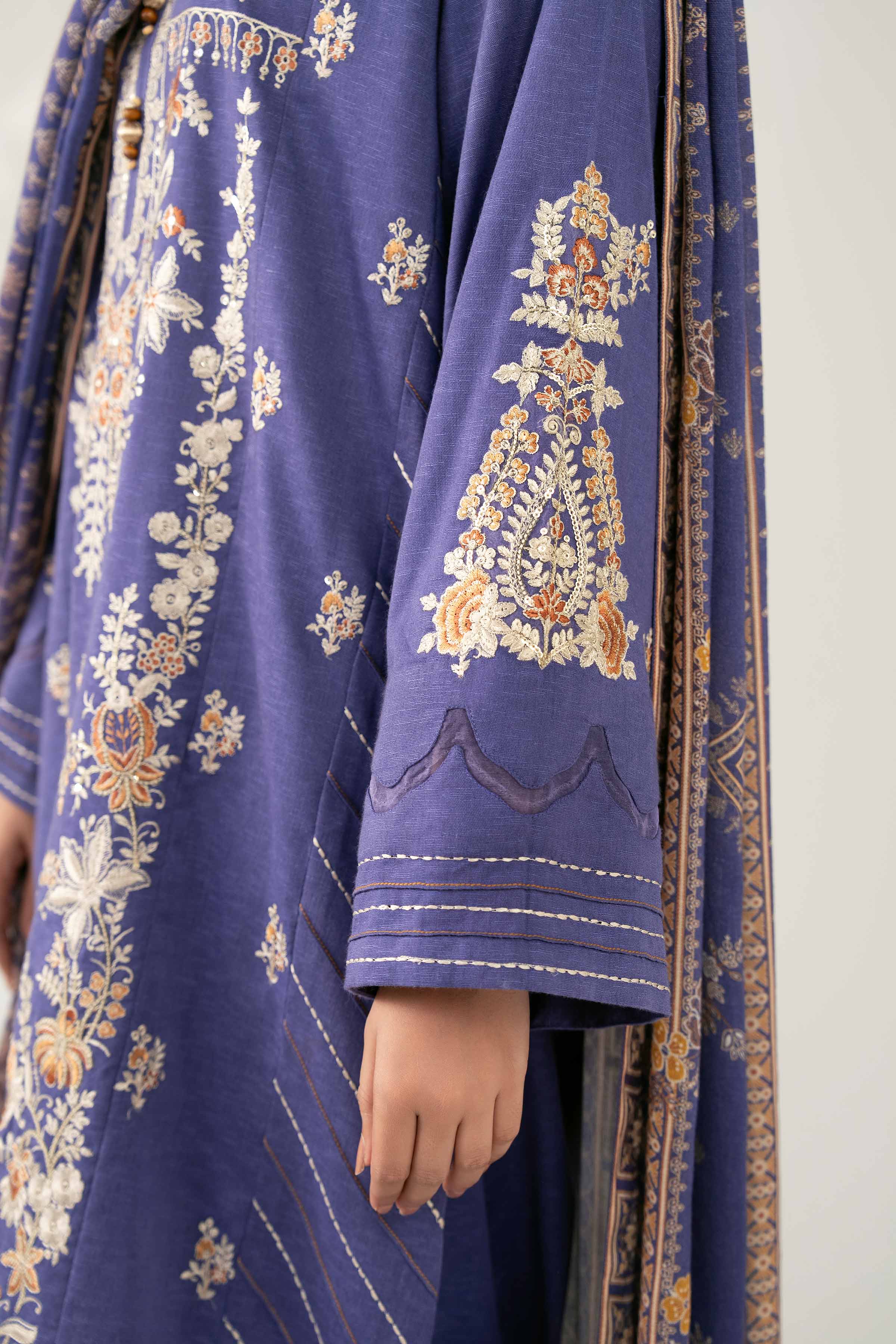 NISHATUAE - Blue Embroidered Karandi 3-piece Unstitched Suit