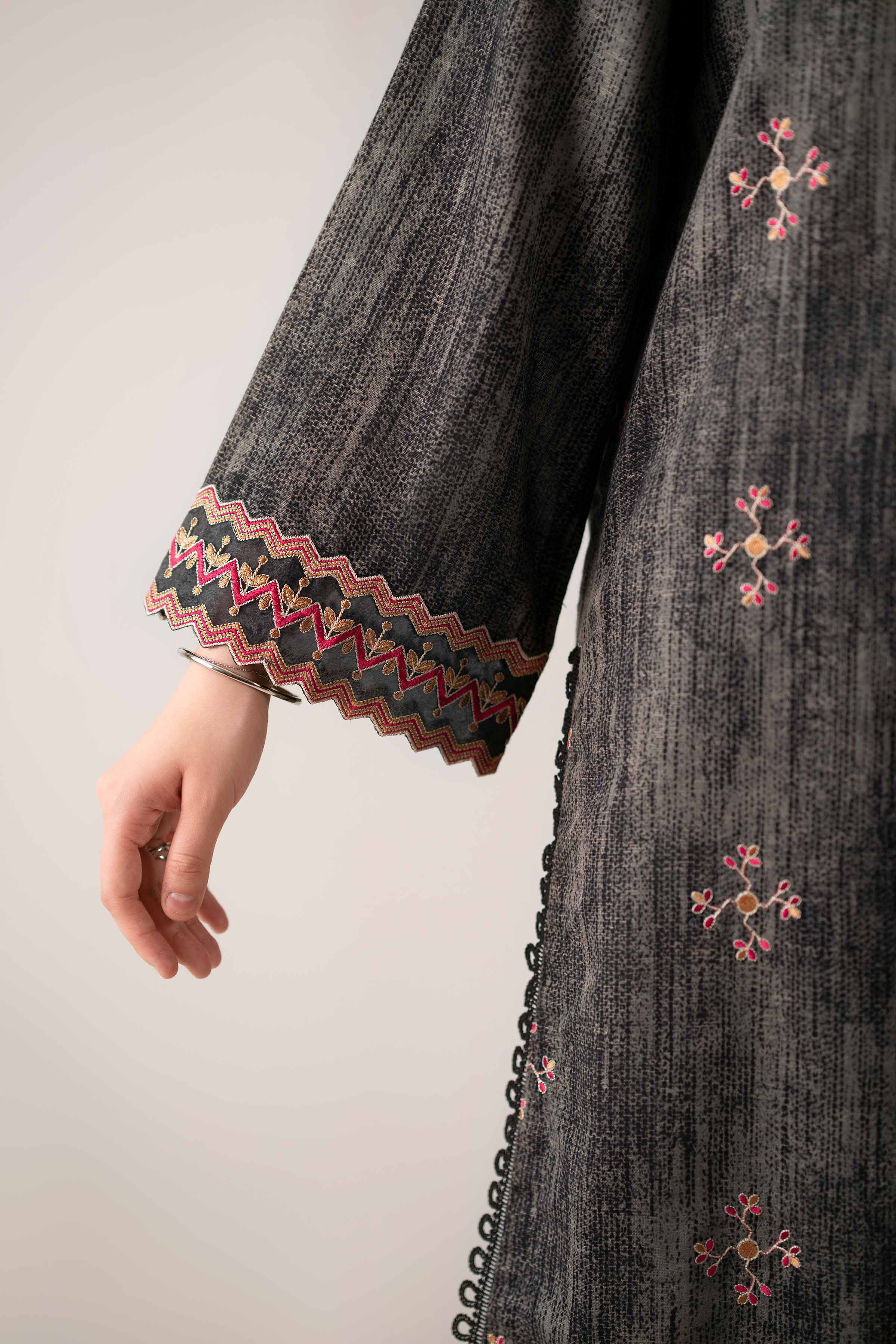 NISHATUAE - Grey Embroidered Karandi 3-piece Unstitched Suit