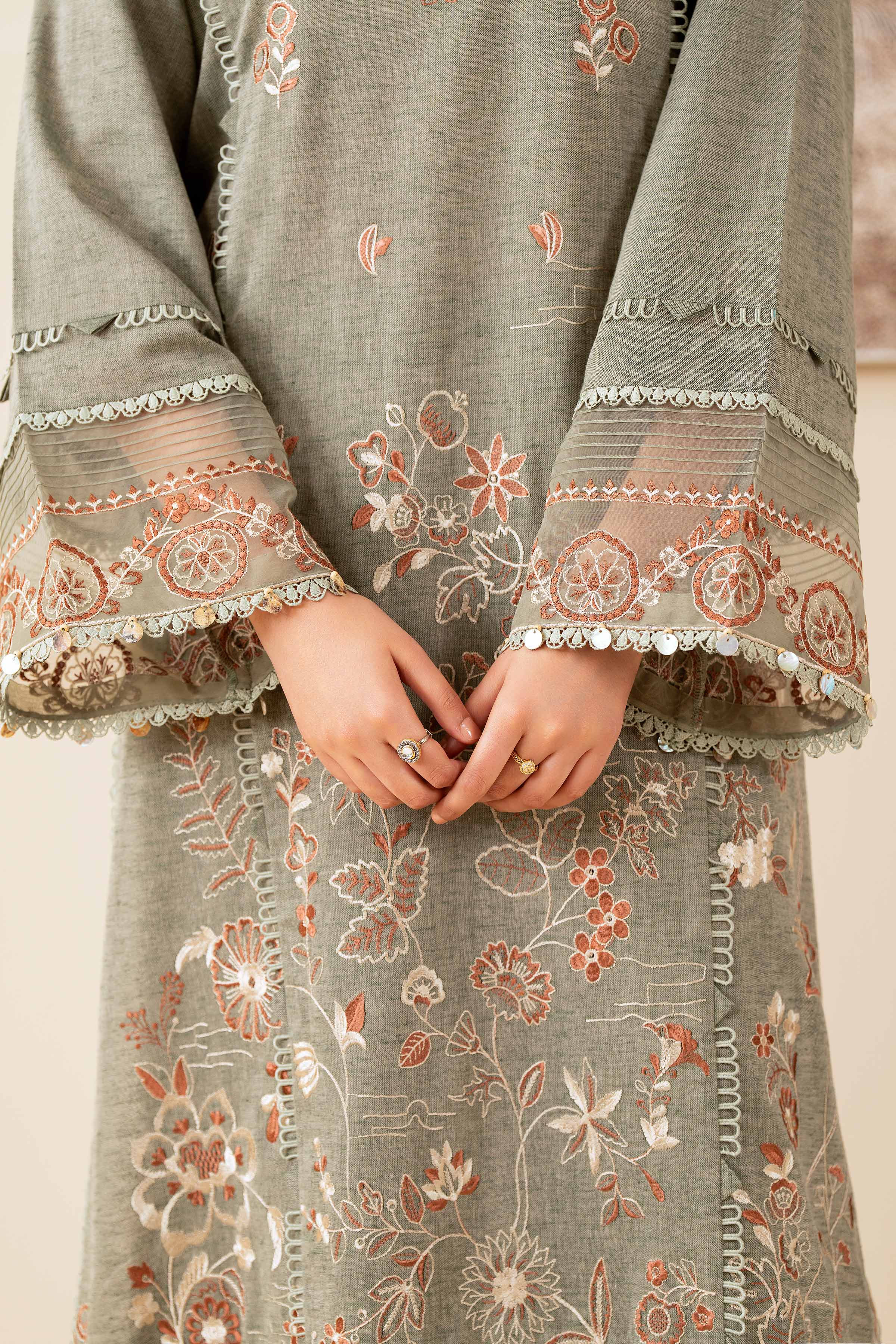 NISHATUAE - Beige Embroidered Linen 2-piece Unstitched Dress