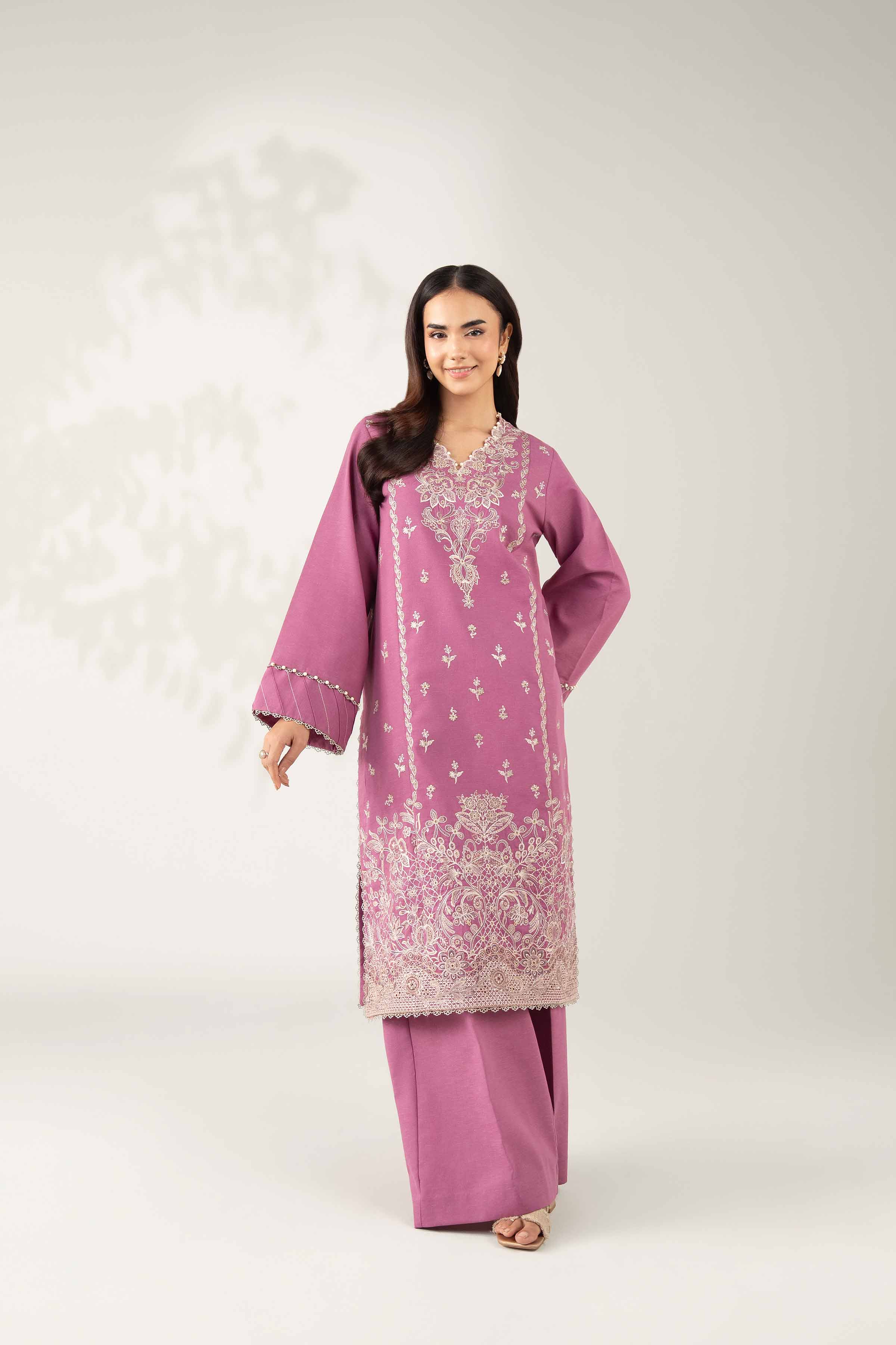 NISHATUAE - Mauve Embroidered Cotton 2-piece Unstitched Dress