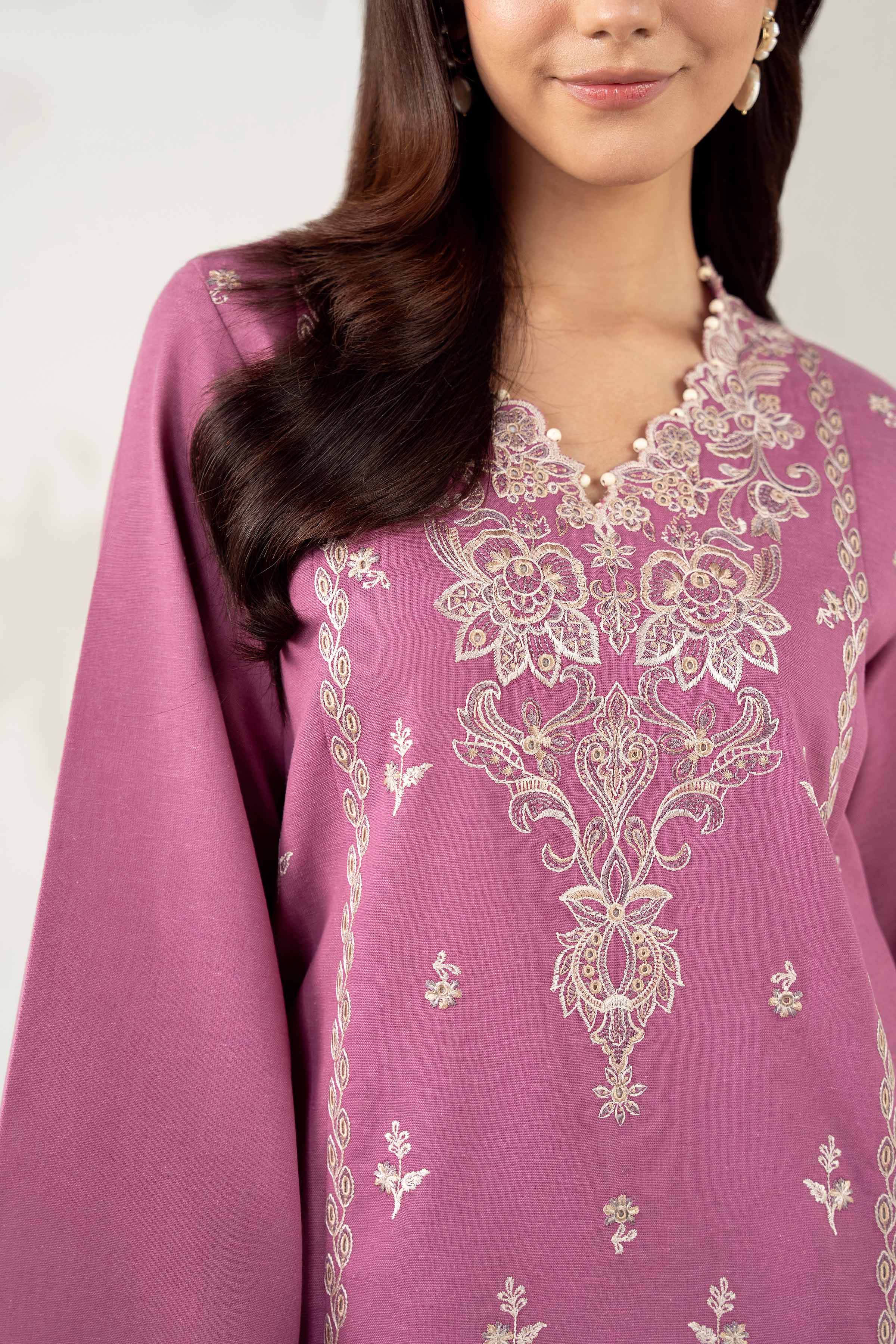 NISHATUAE - Mauve Embroidered Cotton 2-piece Unstitched Dress