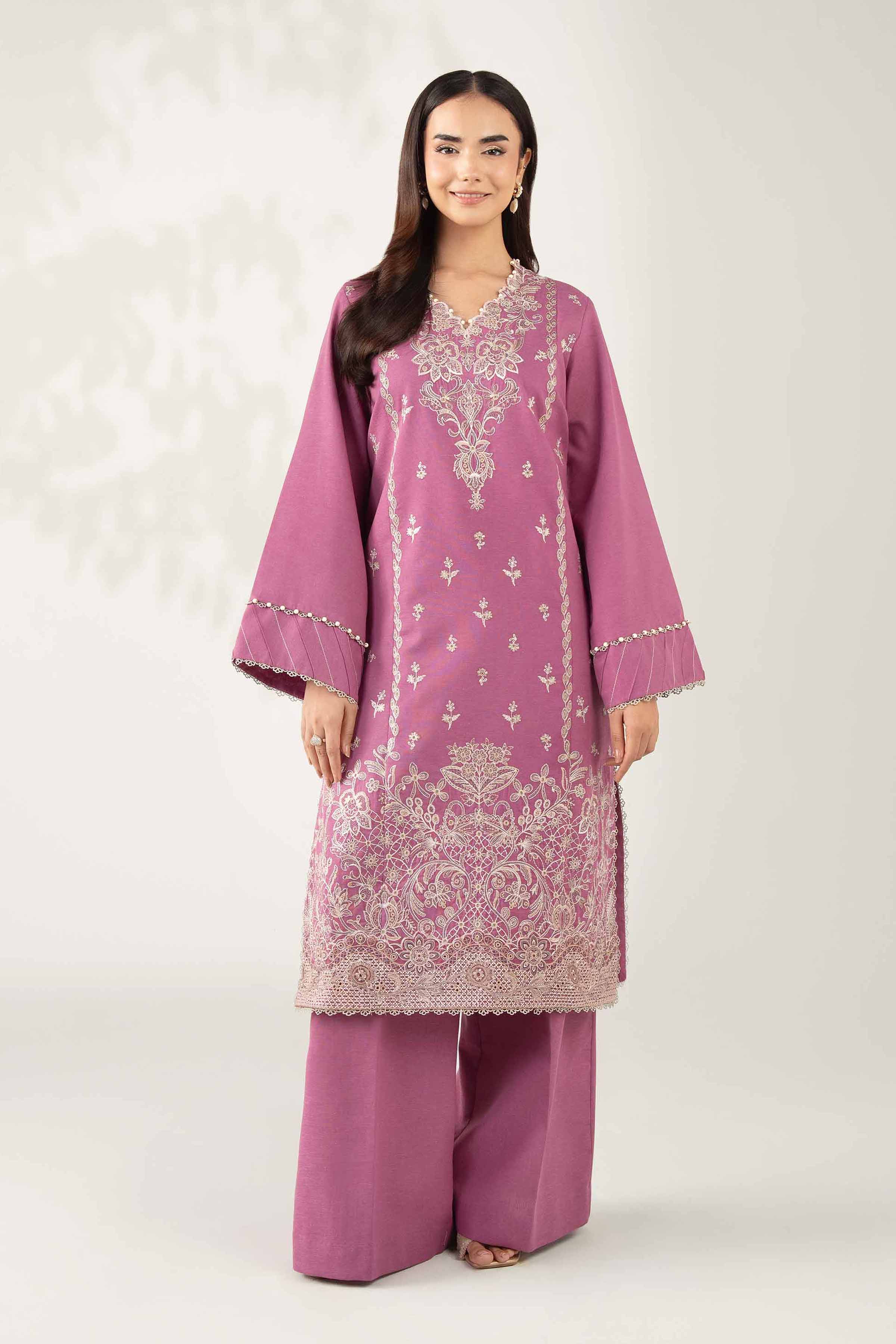NISHATUAE - Mauve Embroidered Cotton 2-piece Unstitched Dress