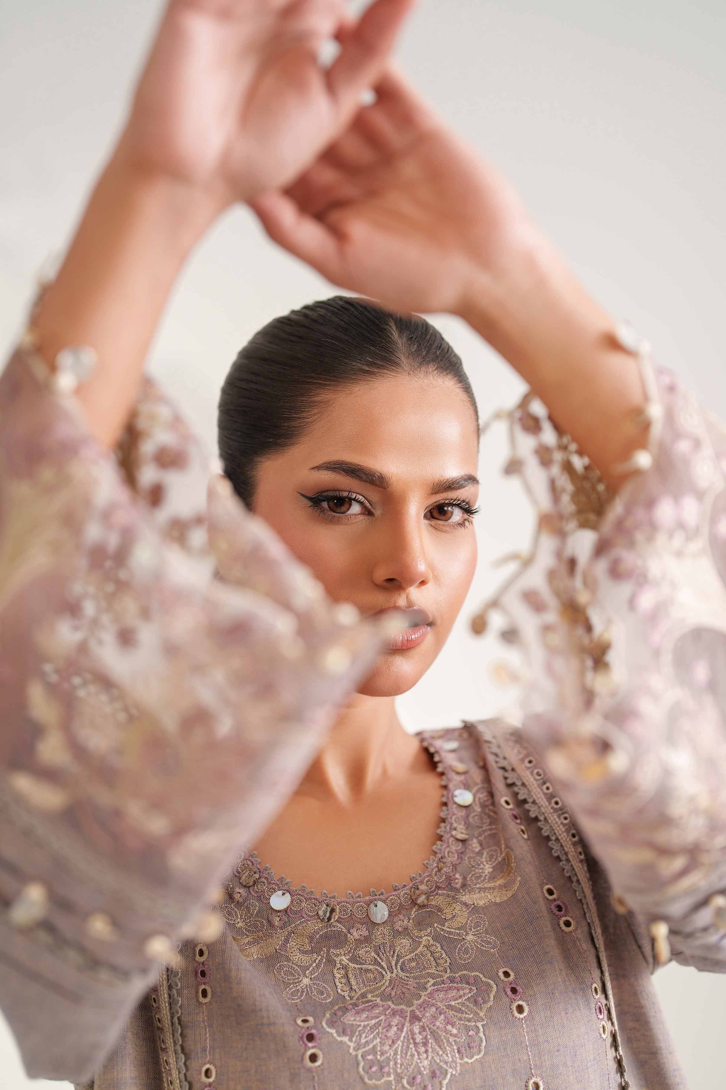 NISHATUAE - Ochre Embroidered Linen 2-piece Unstitched Dress