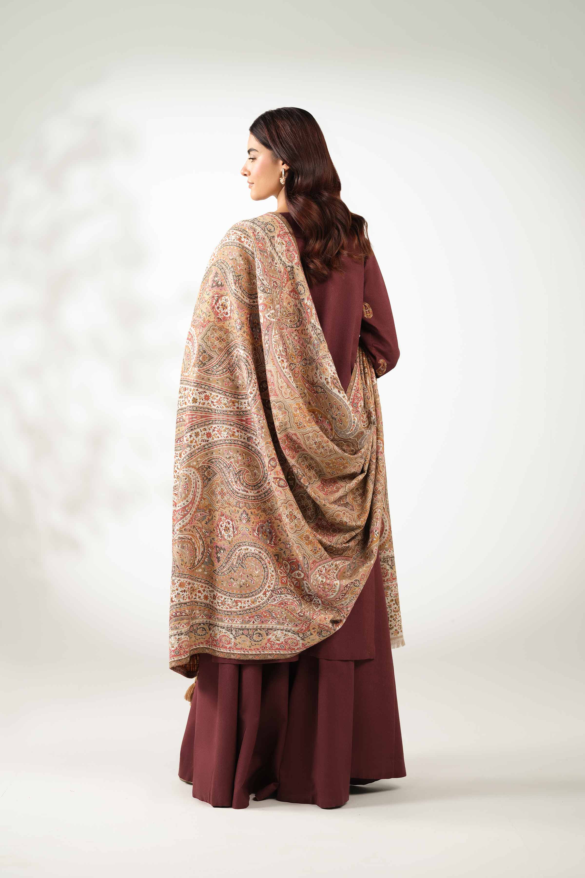 NISHATUAE - Brown Embroidered Karandi 3-piece Unstitched Suit
