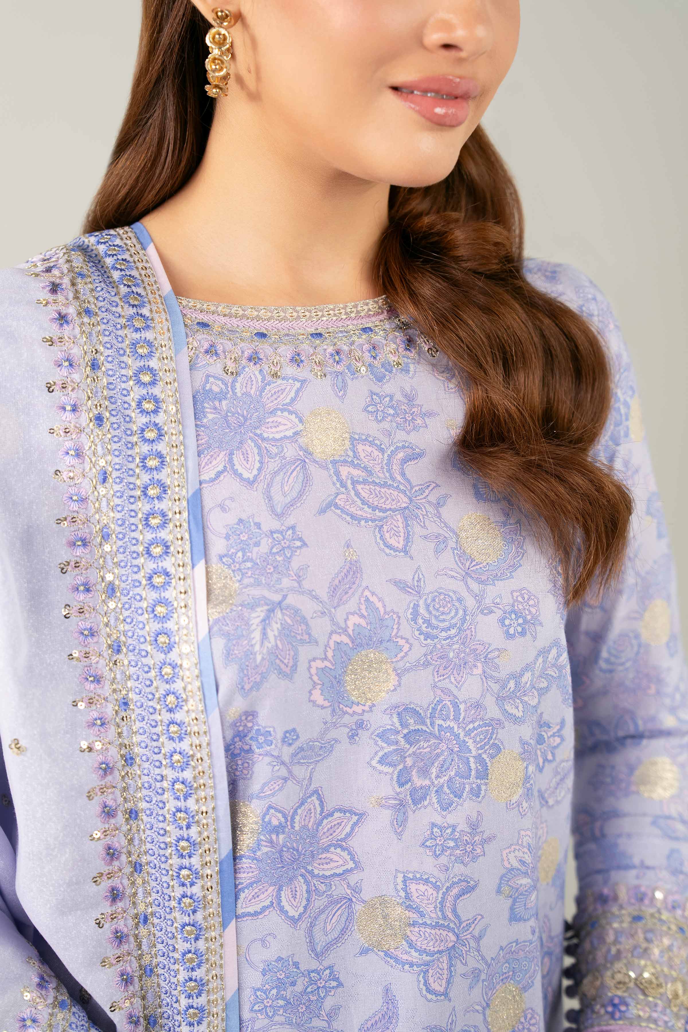 NISHATUAE - Lilac Embroidered Karandi 3-piece Unstitched Suit