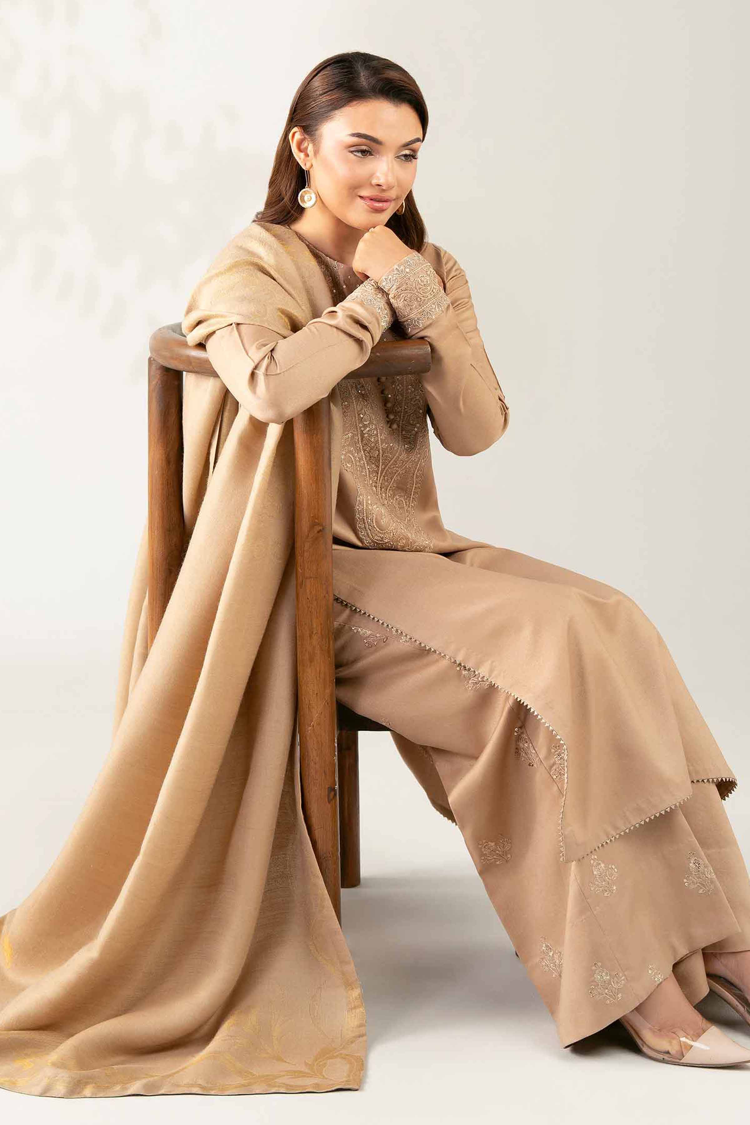 NISHATUAE - Beige Embroidered Moon Light 3-piece Unstitched Suit