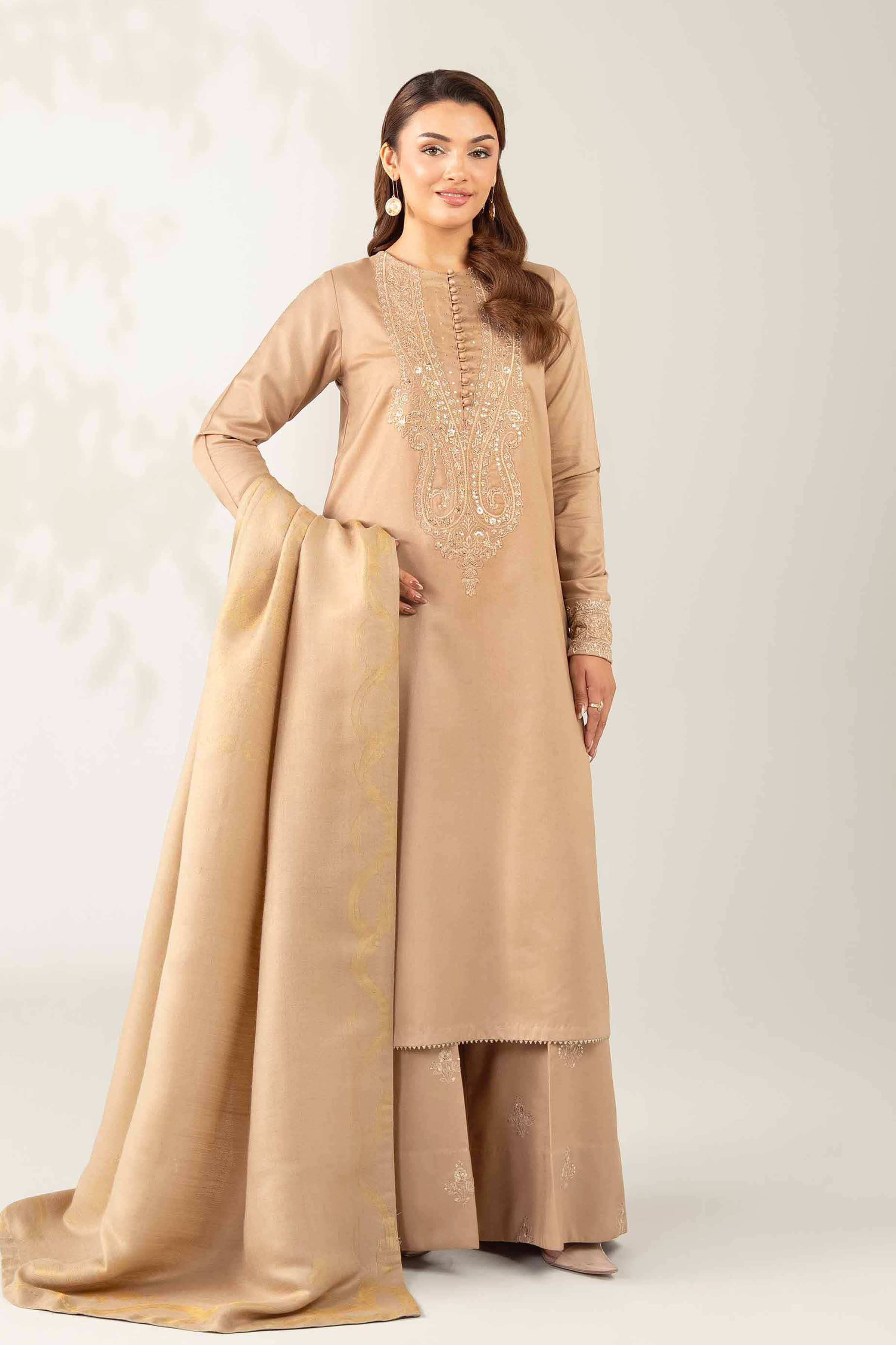 NISHATUAE - Beige Embroidered Moon Light 3-piece Unstitched Suit