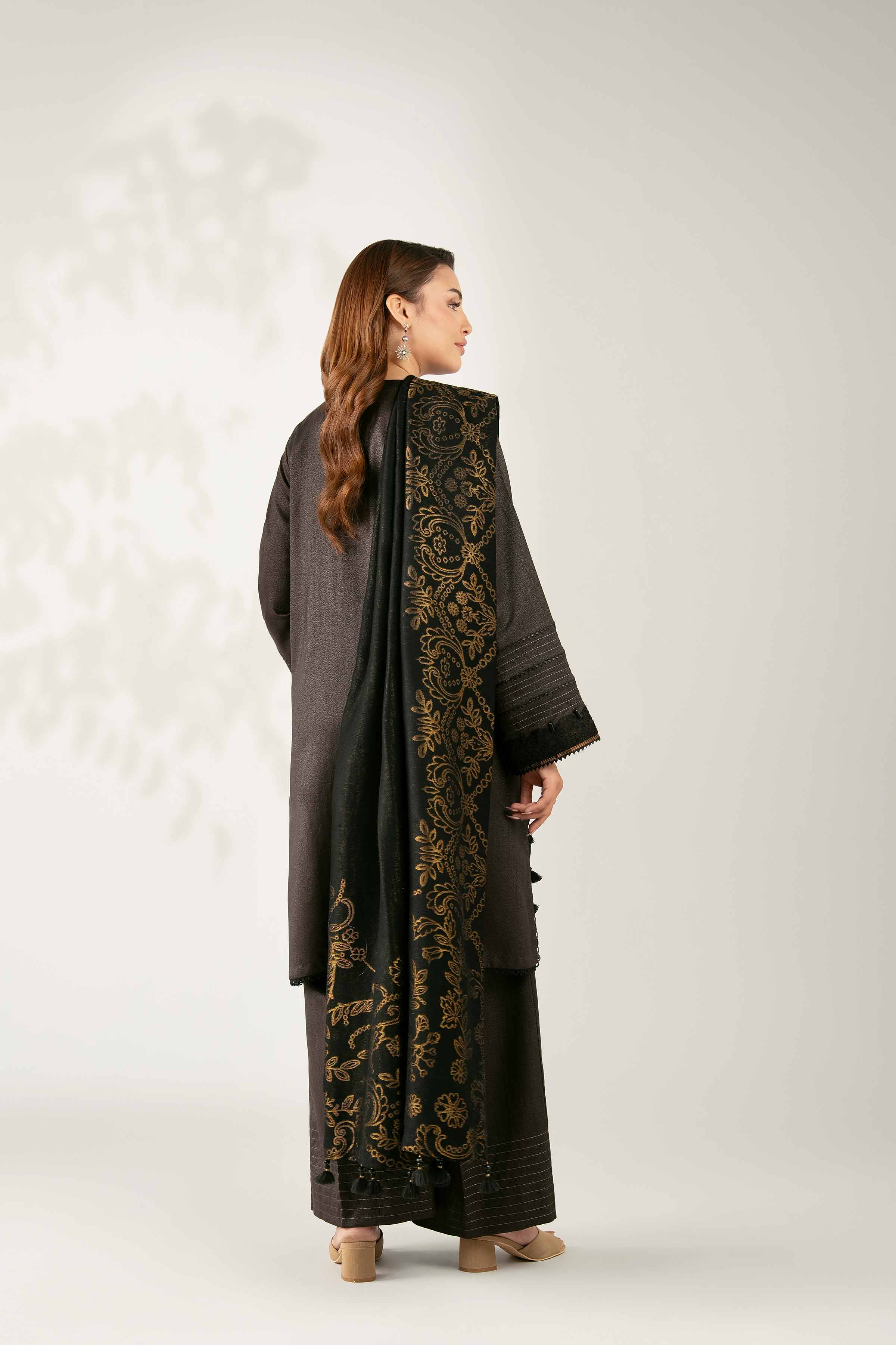 NISHATUAE - Black Embroidered Moon Light 3-piece Unstitched Suit
