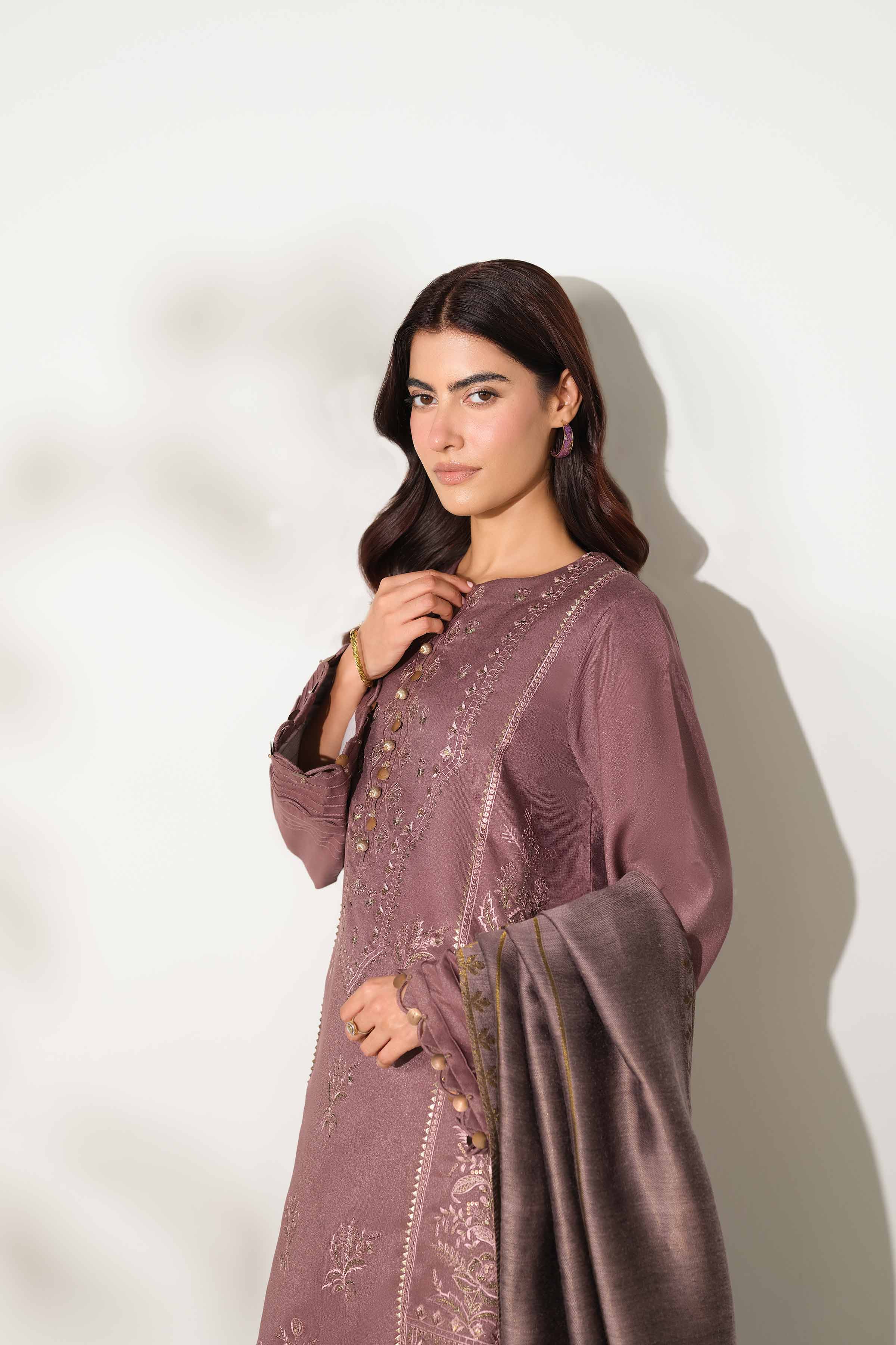 NISHATUAE - Purple Embroidered Moon Light 3-piece Unstitched Suit