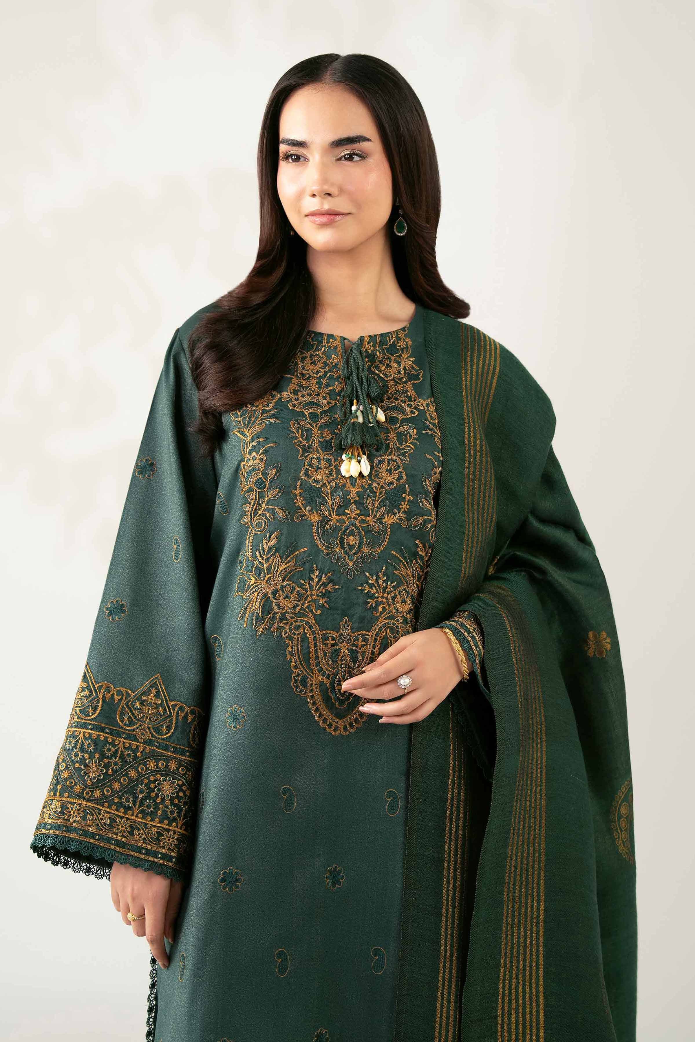 NISHATUAE - Green Embroidered Moon Light 3-piece Unstitched Suit
