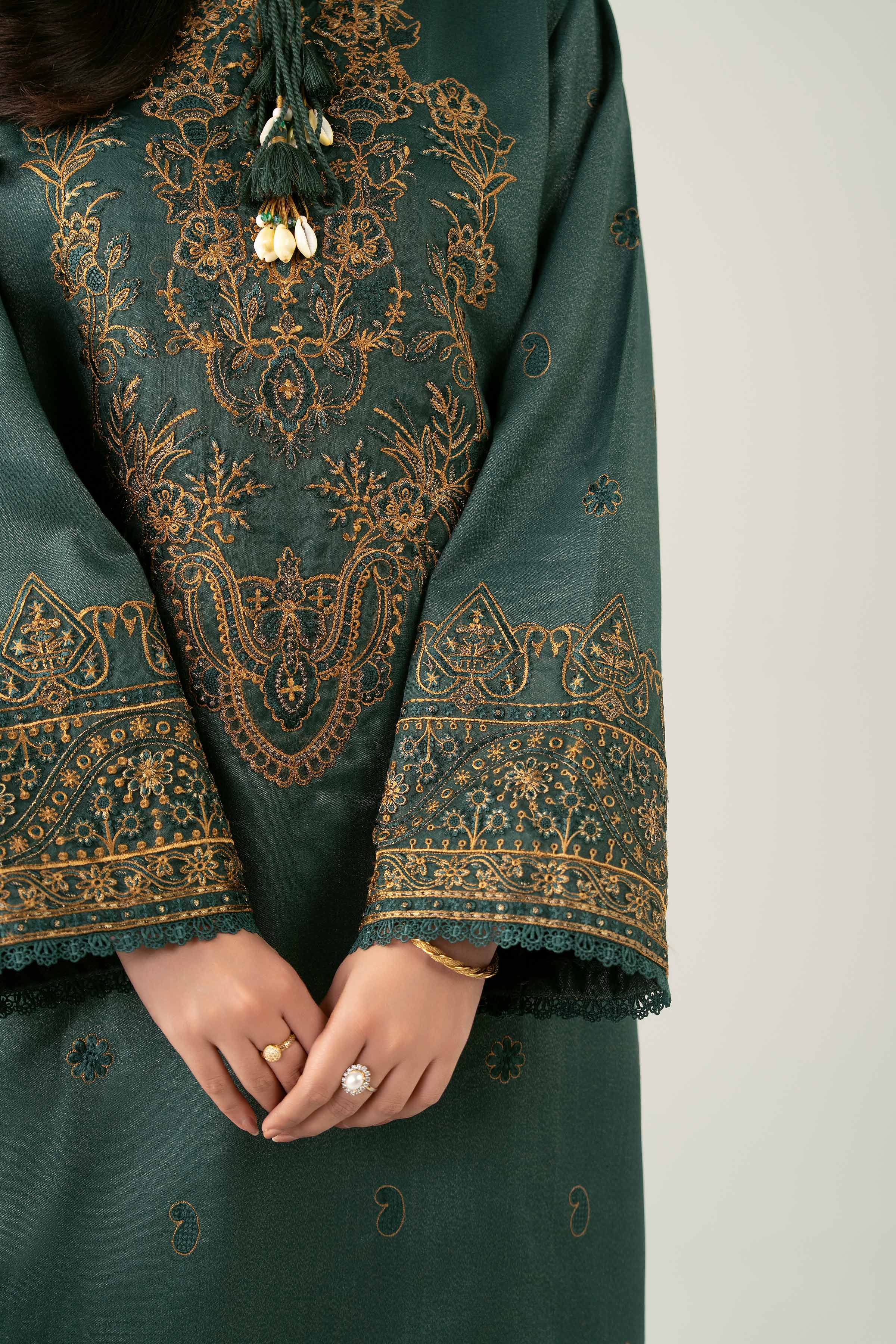 NISHATUAE - Green Embroidered Moon Light 3-piece Unstitched Suit