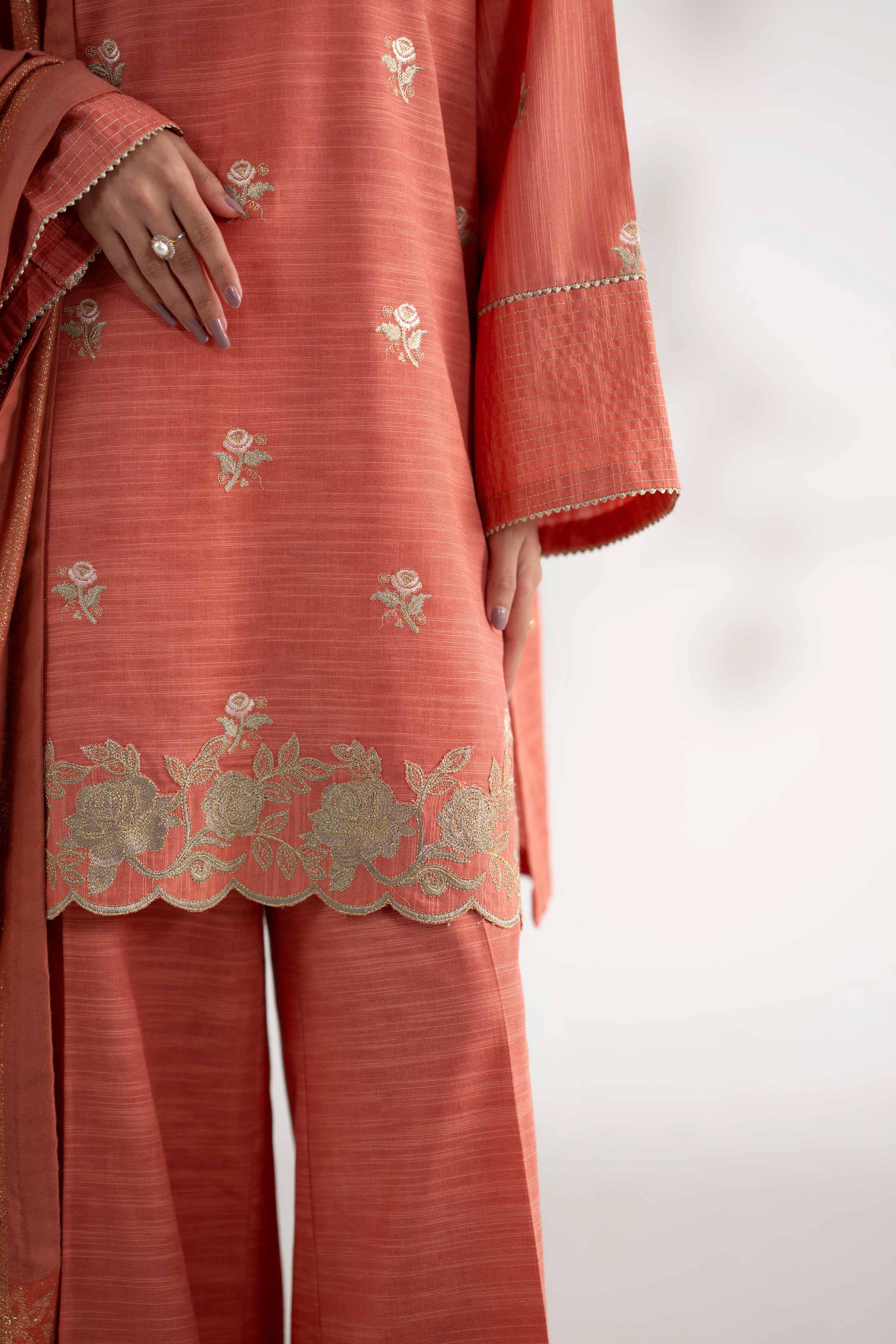 NISHATUAE - Coral Embroidered Khaddar 3-piece Unstitched Suit