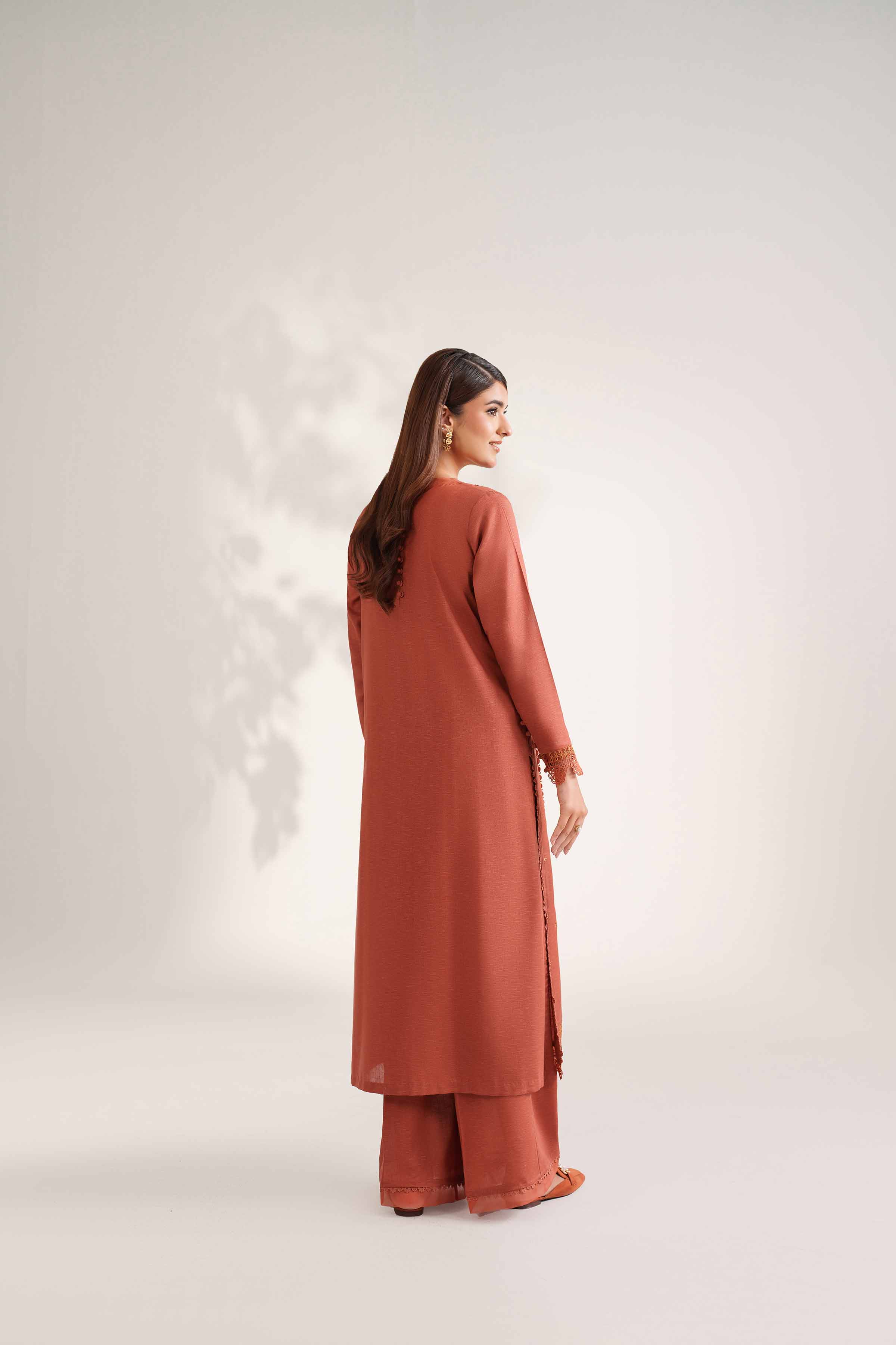 NISHATUAE - Rust Embroidered Karandi 2-piece Unstitched Dress