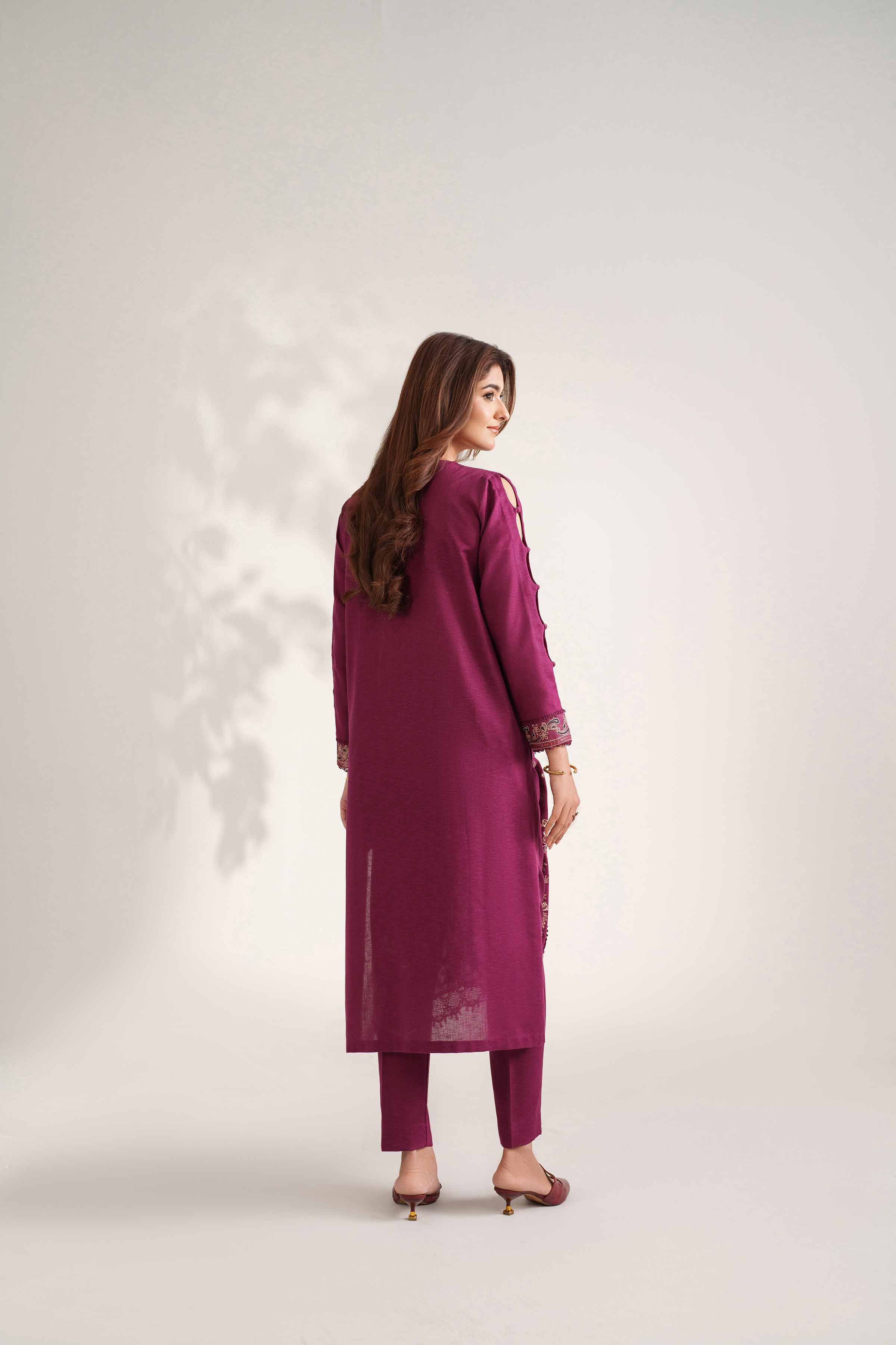 NISHATUAE - Maroon Embroidered Karandi 2-piece Unstitched Dress