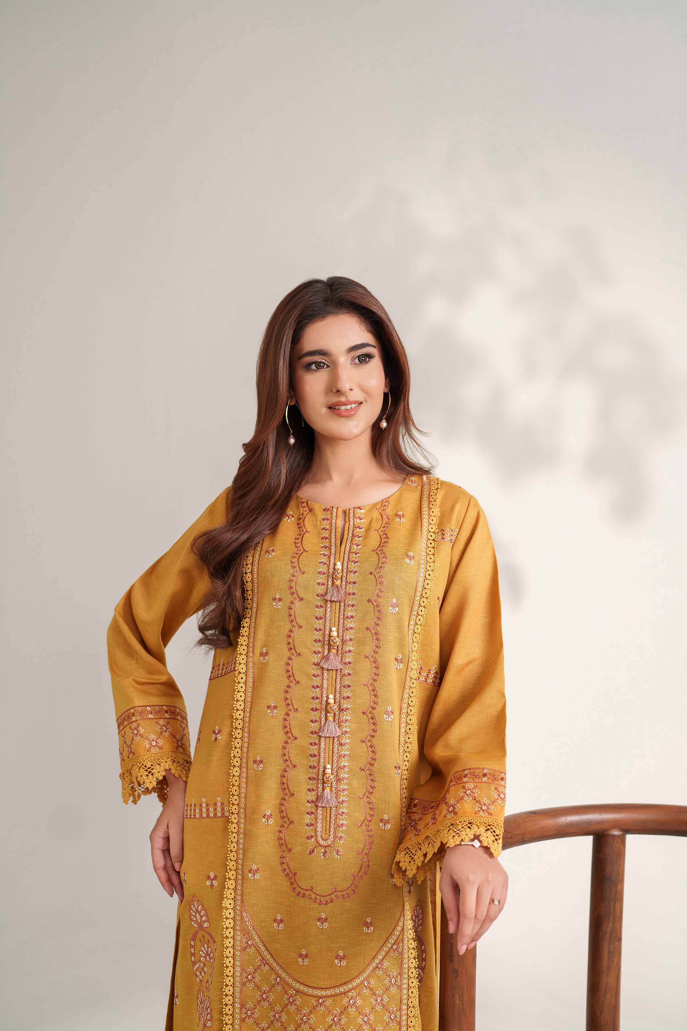 NISHATUAE - Gold Embroidered Karandi 2-piece Unstitched Dress