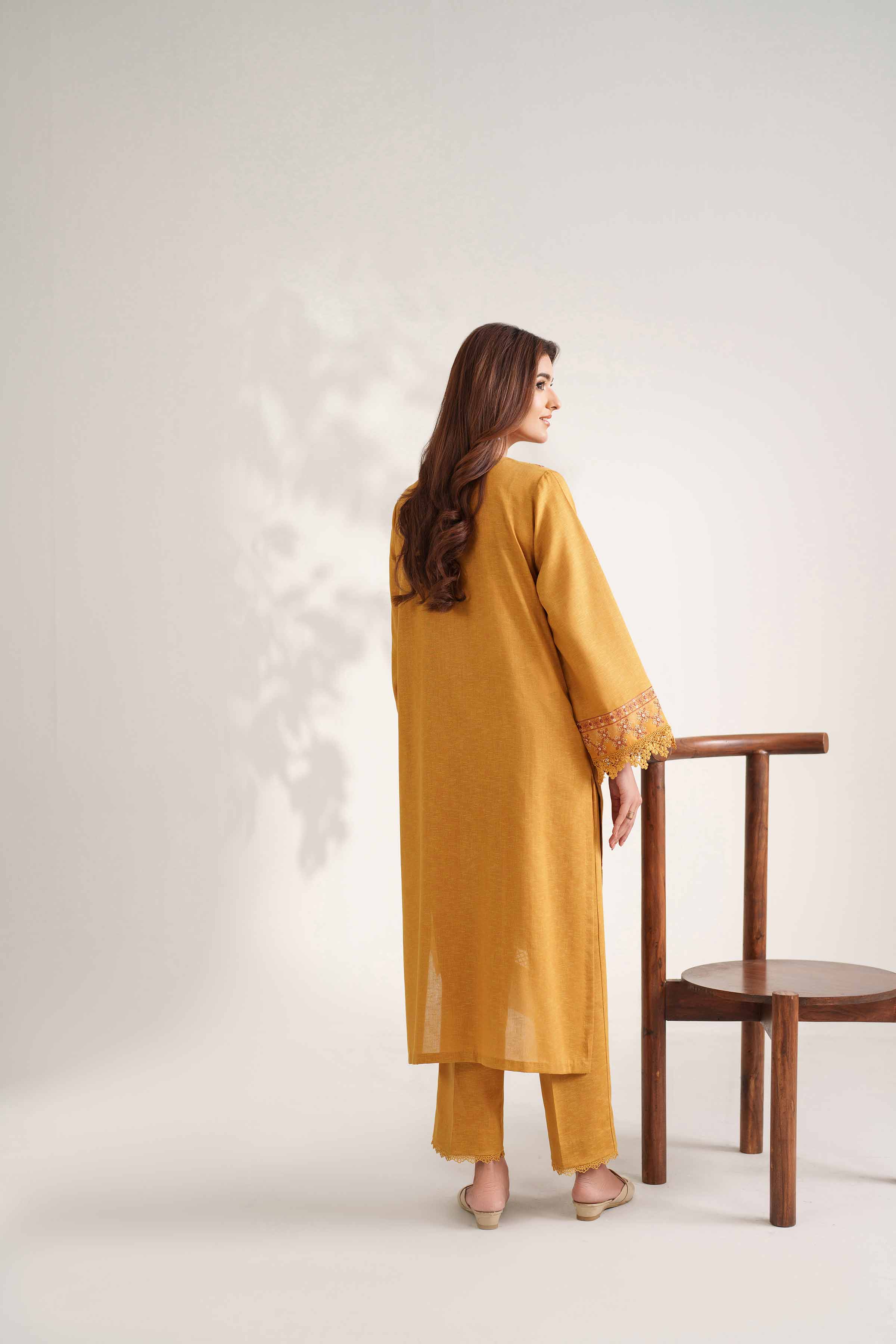 NISHATUAE - Gold Embroidered Karandi 2-piece Unstitched Dress