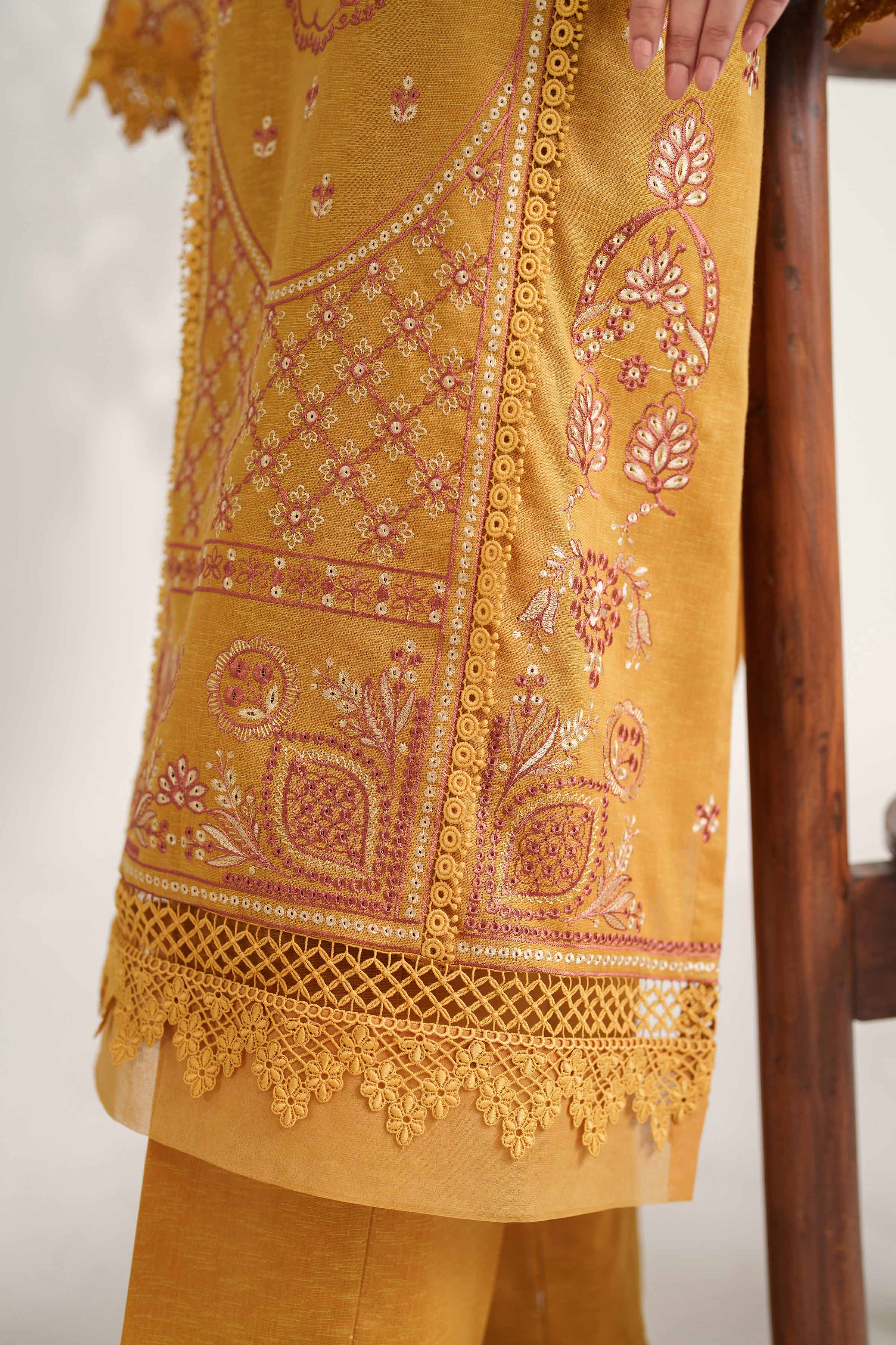 NISHATUAE - Gold Embroidered Karandi 2-piece Unstitched Dress