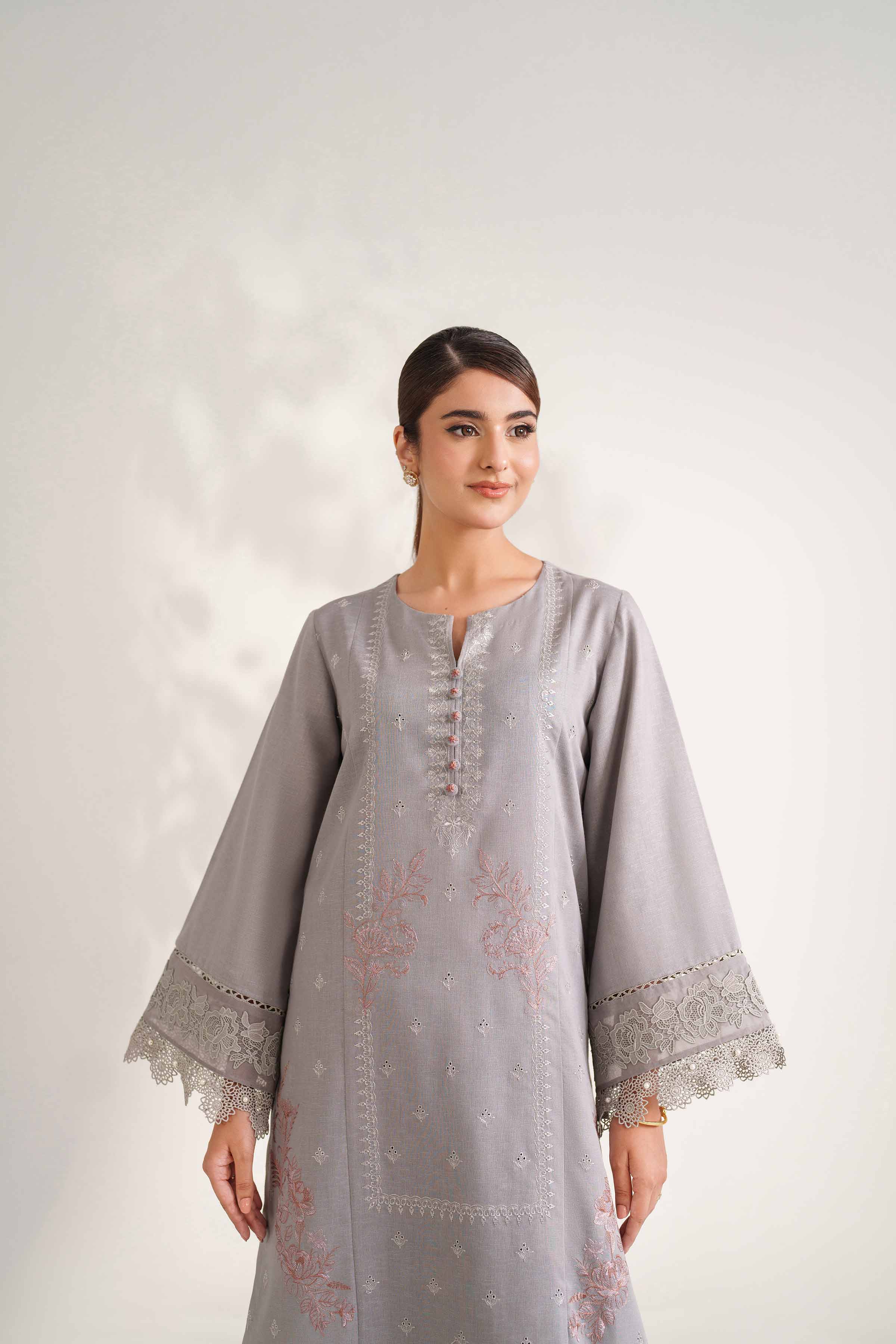 NISHATUAE - Grey Embroidered Karandi 2-piece Unstitched Dress