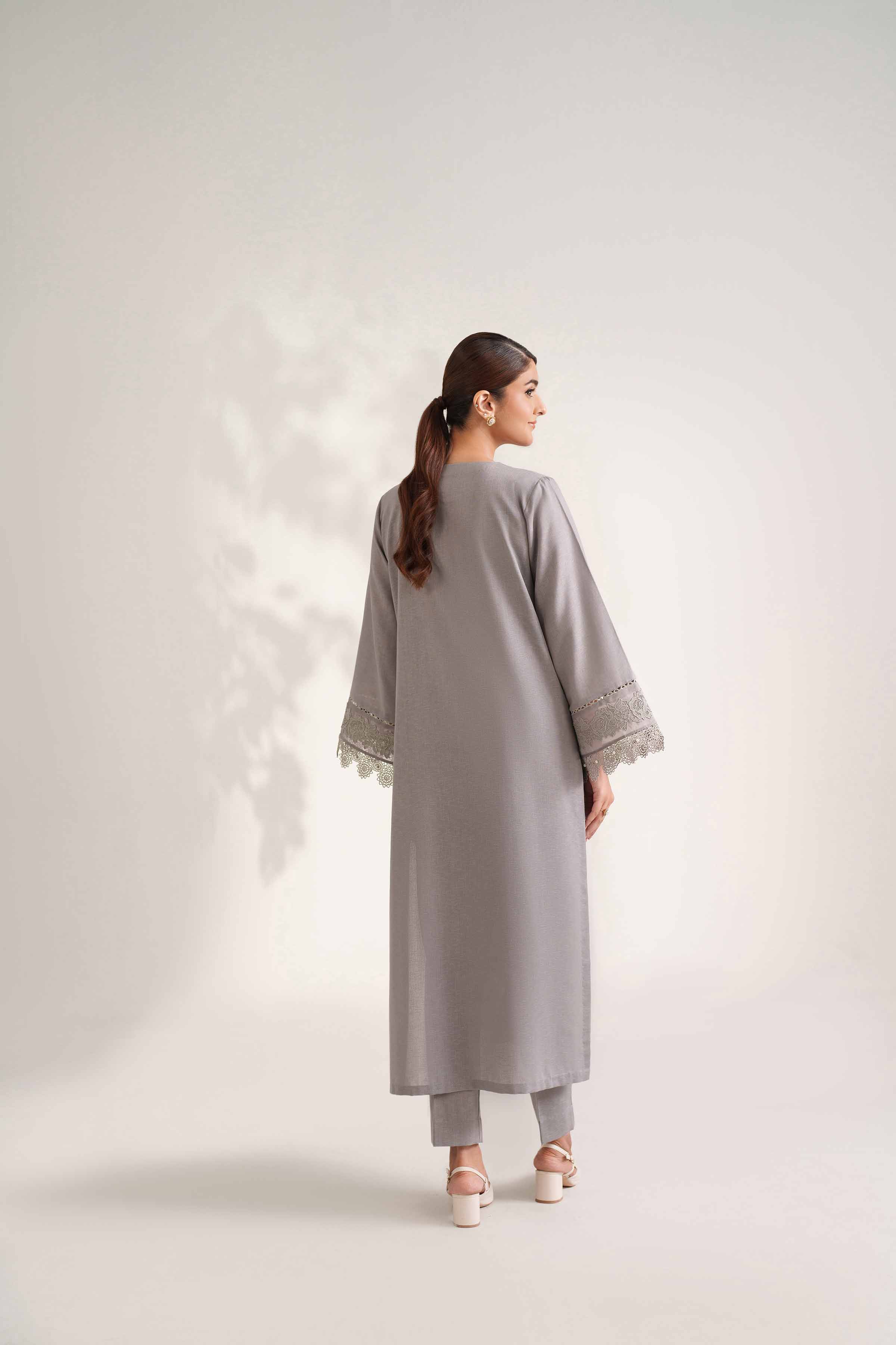 NISHATUAE - Grey Embroidered Karandi 2-piece Unstitched Dress