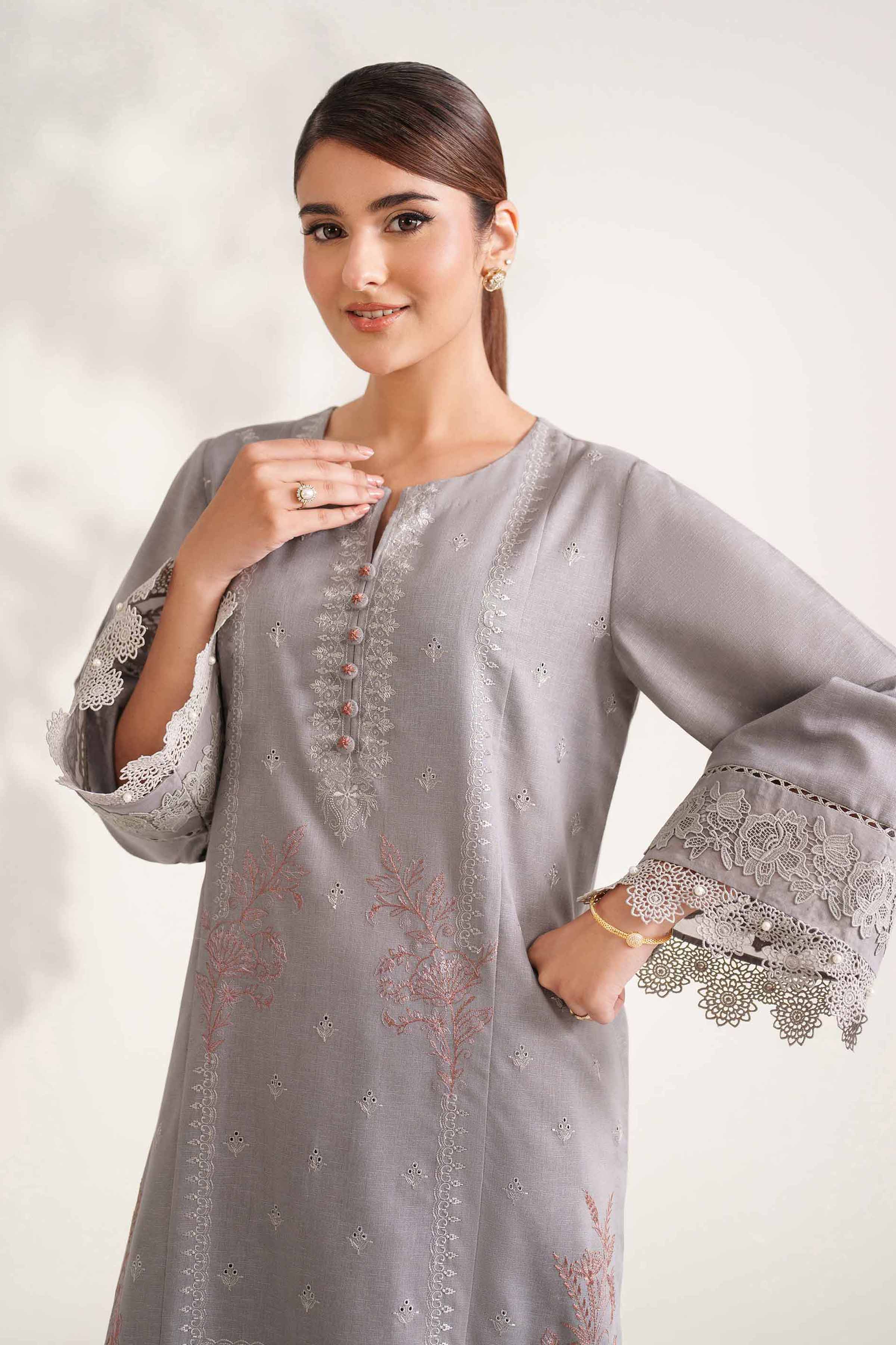 NISHATUAE - Grey Embroidered Karandi 2-piece Unstitched Dress
