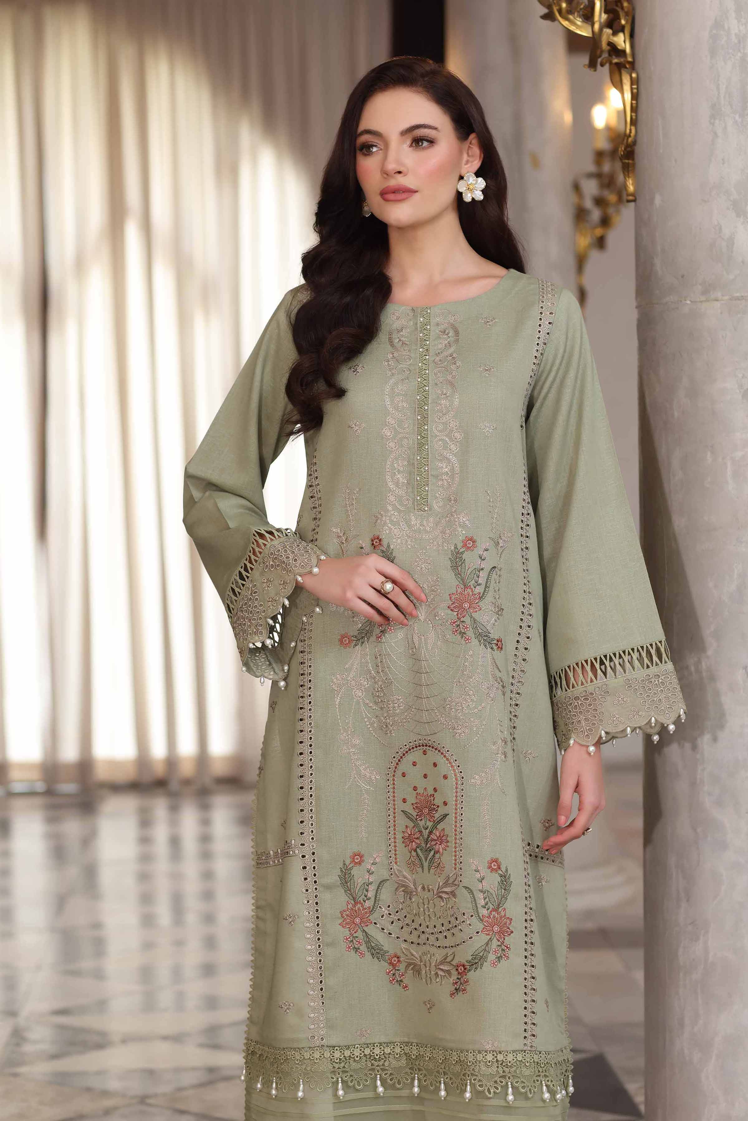 NISHATUAE - Green Embroidered Karandi 2-piece Unstitched Dress