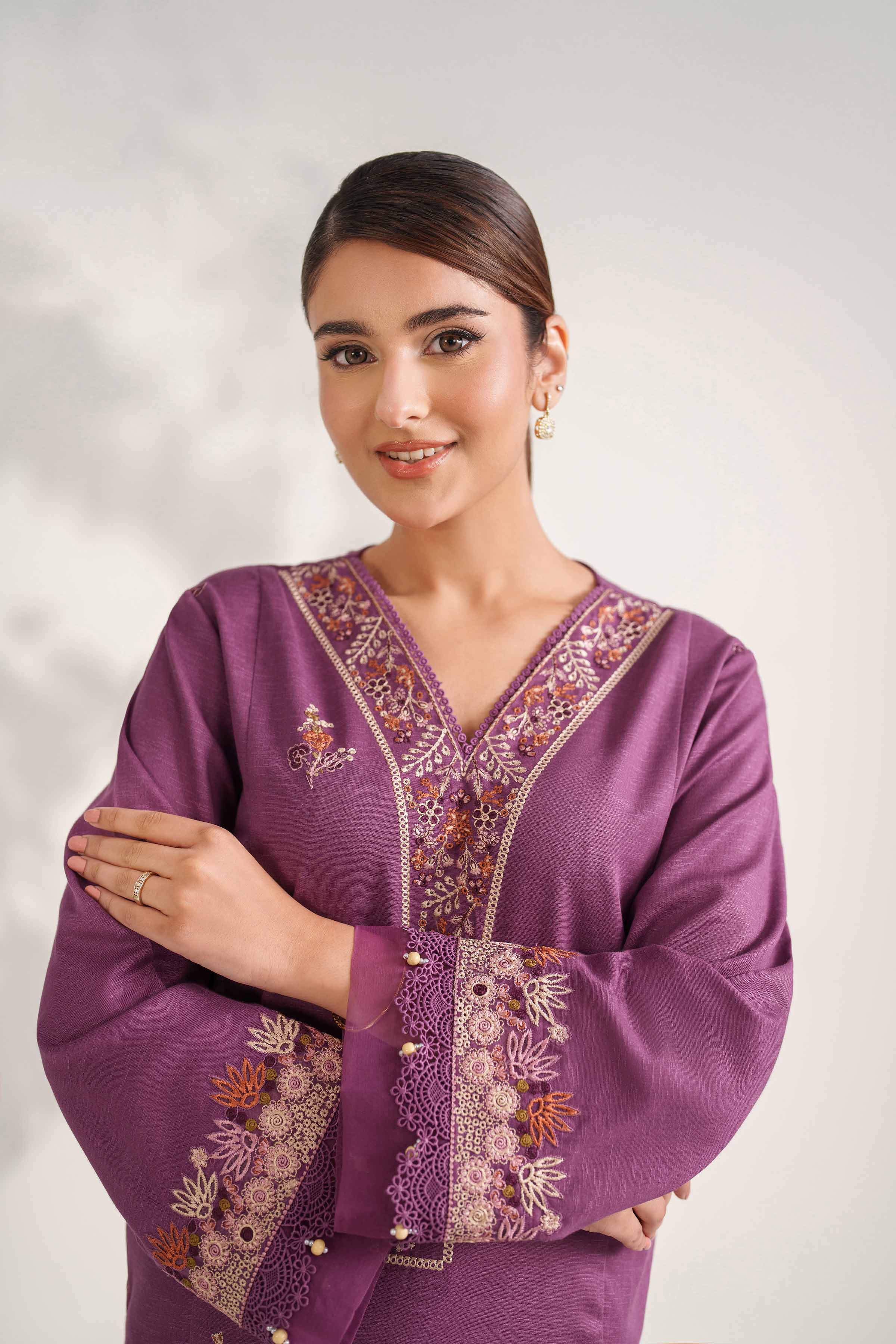 NISHATUAE - Purple Embroidered Karandi 2-piece Unstitched Dress