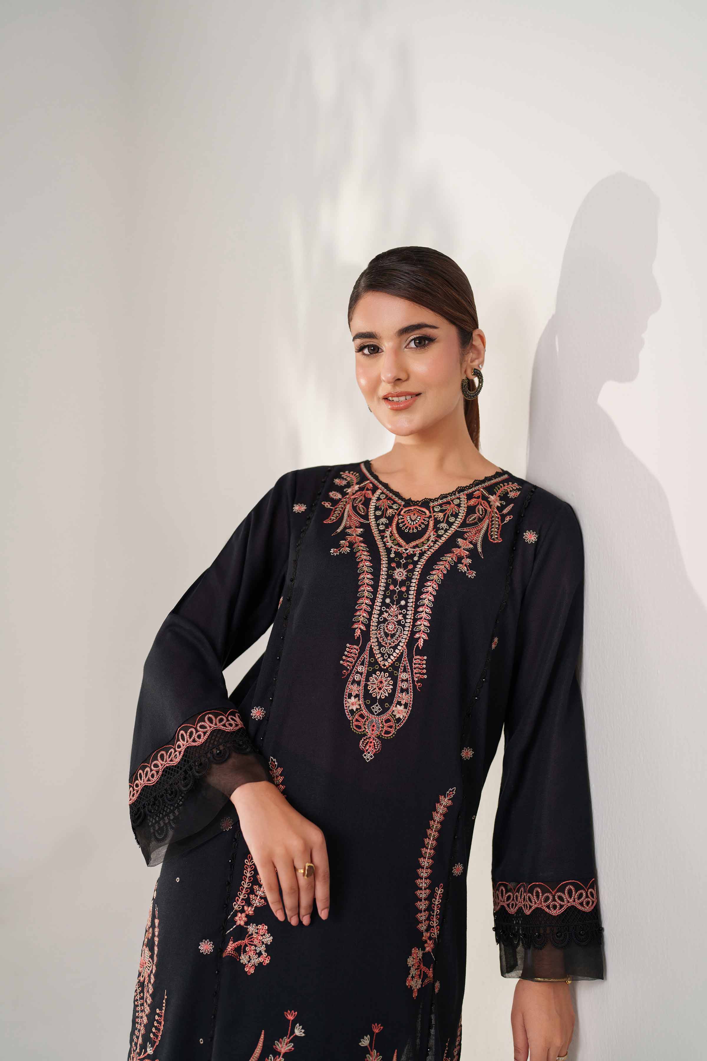 NISHATUAE - Black Embroidered Karandi 2-piece Unstitched Dress