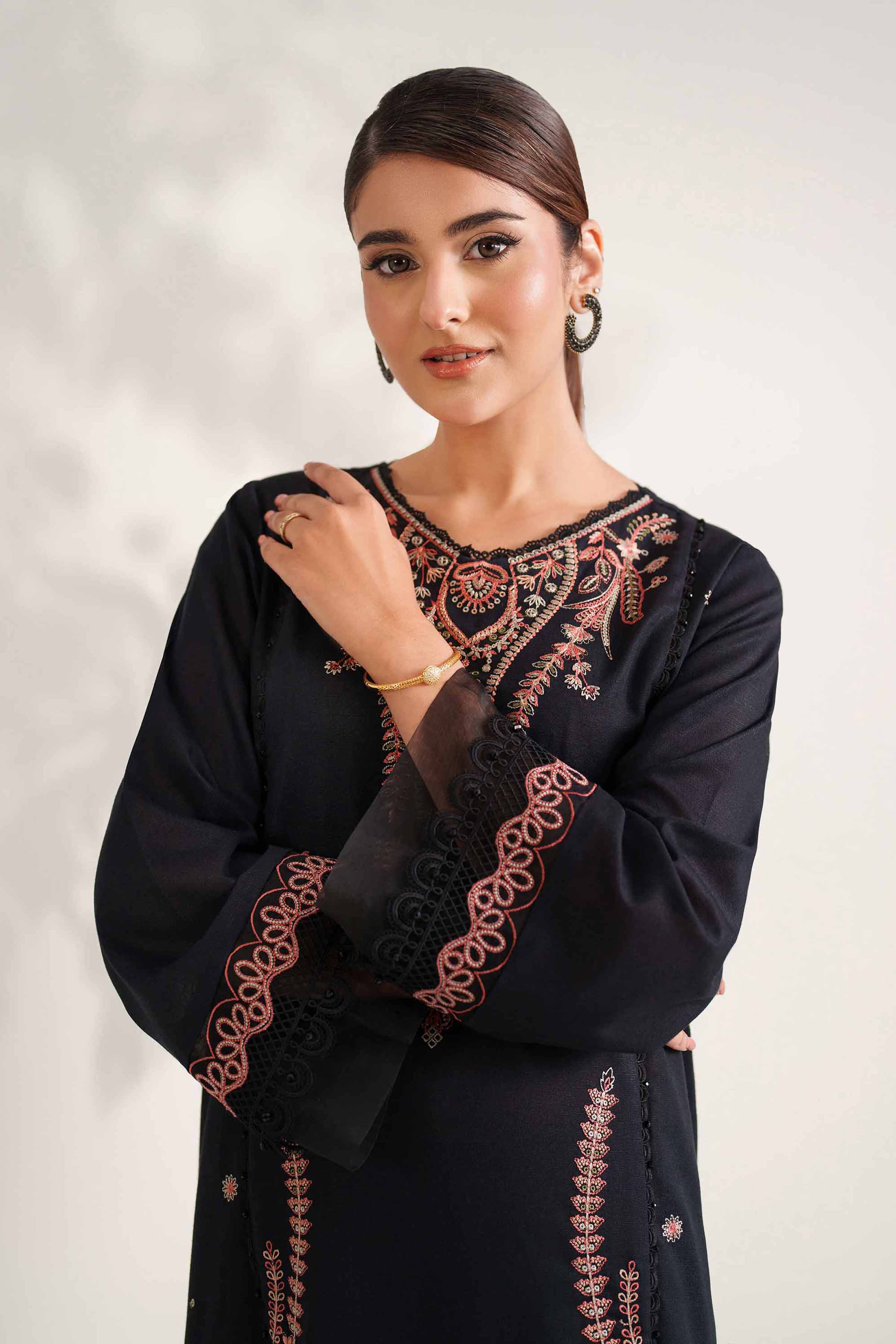 NISHATUAE - Black Embroidered Karandi 2-piece Unstitched Dress