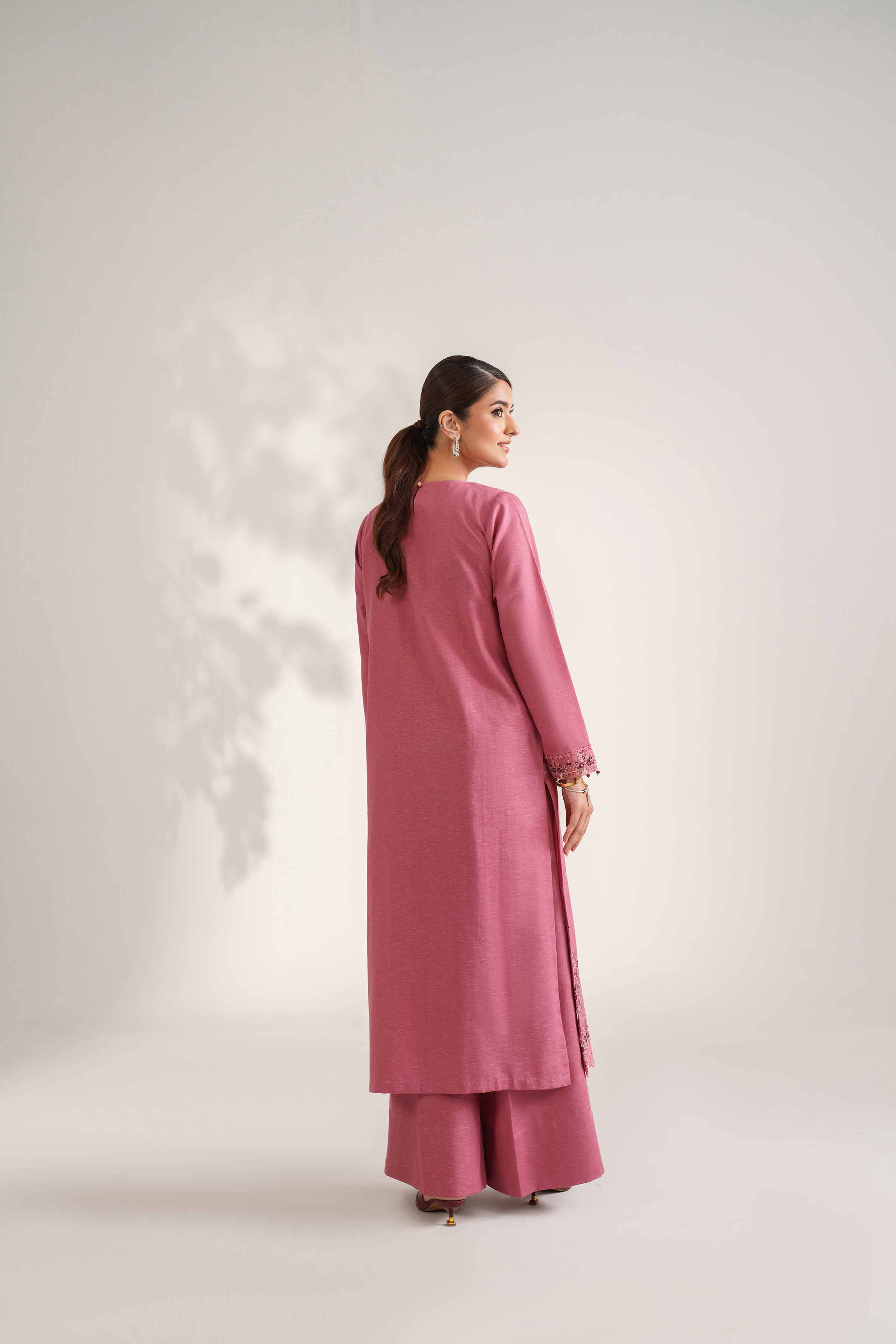 NISHATUAE - Pink Embroidered Karandi 2-piece Unstitched Dress