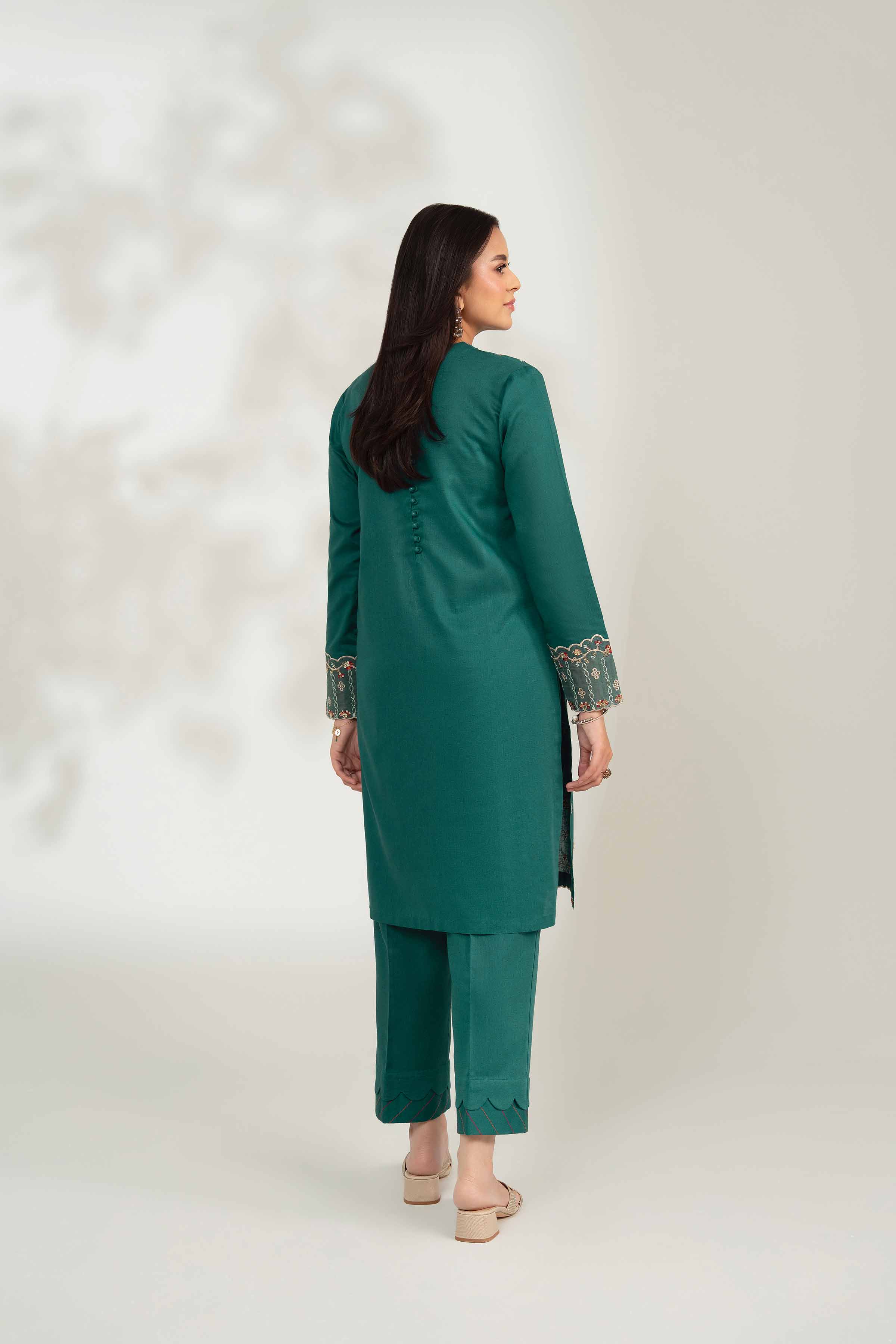 NISHATUAE - Green Embroidered Karandi 2-piece Unstitched Dress