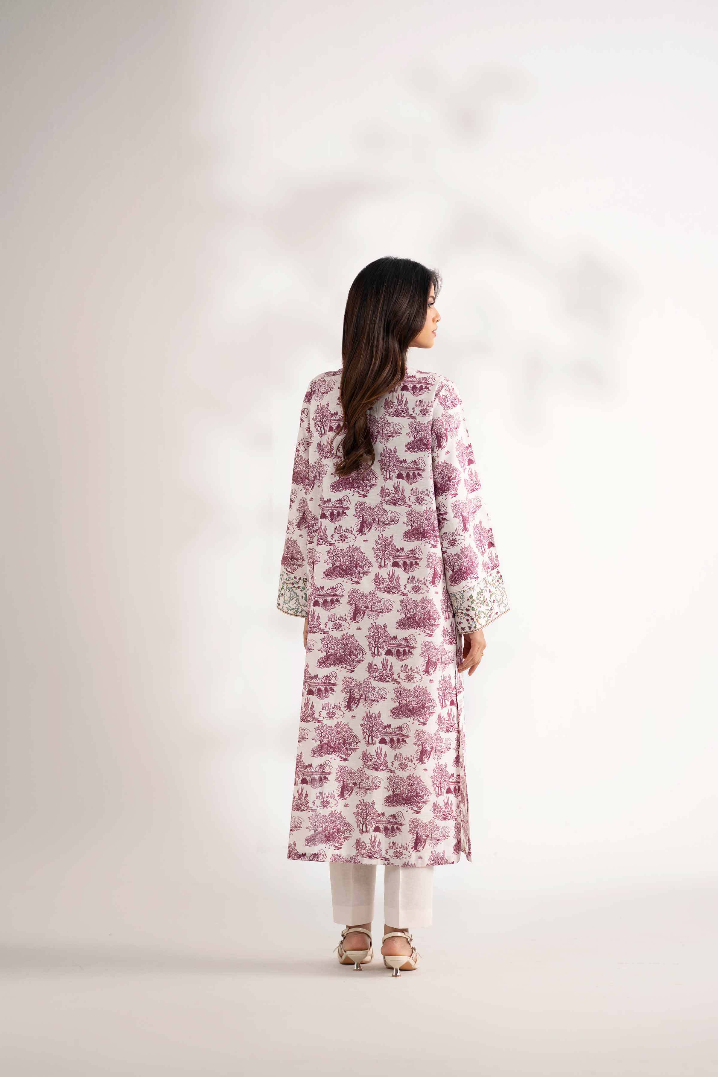 NISHATUAE - Off White Printed Karandi 2-piece Unstitched Dress