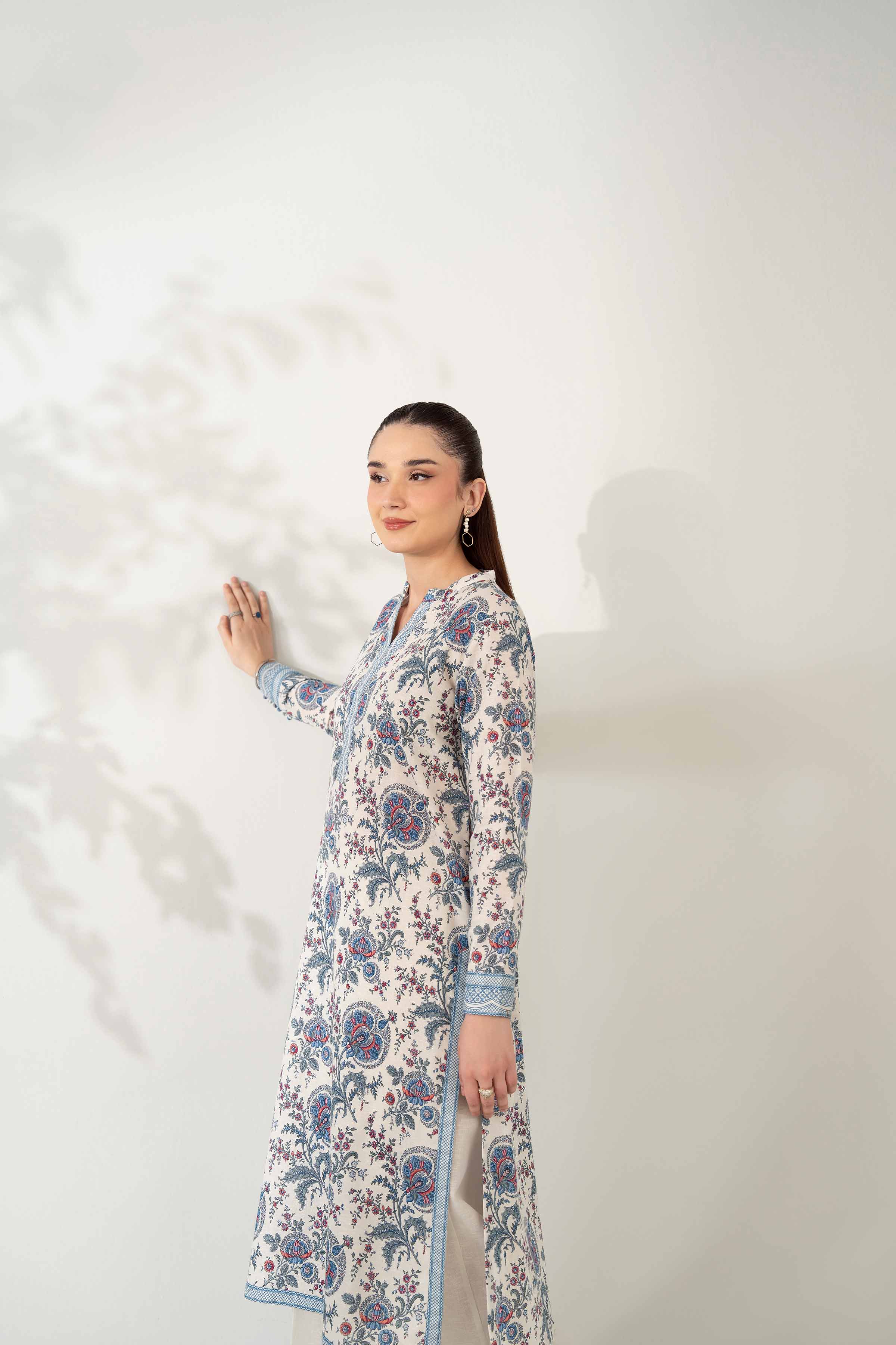 NISHATUAE - Off White Printed Karandi 2-piece Unstitched Dress