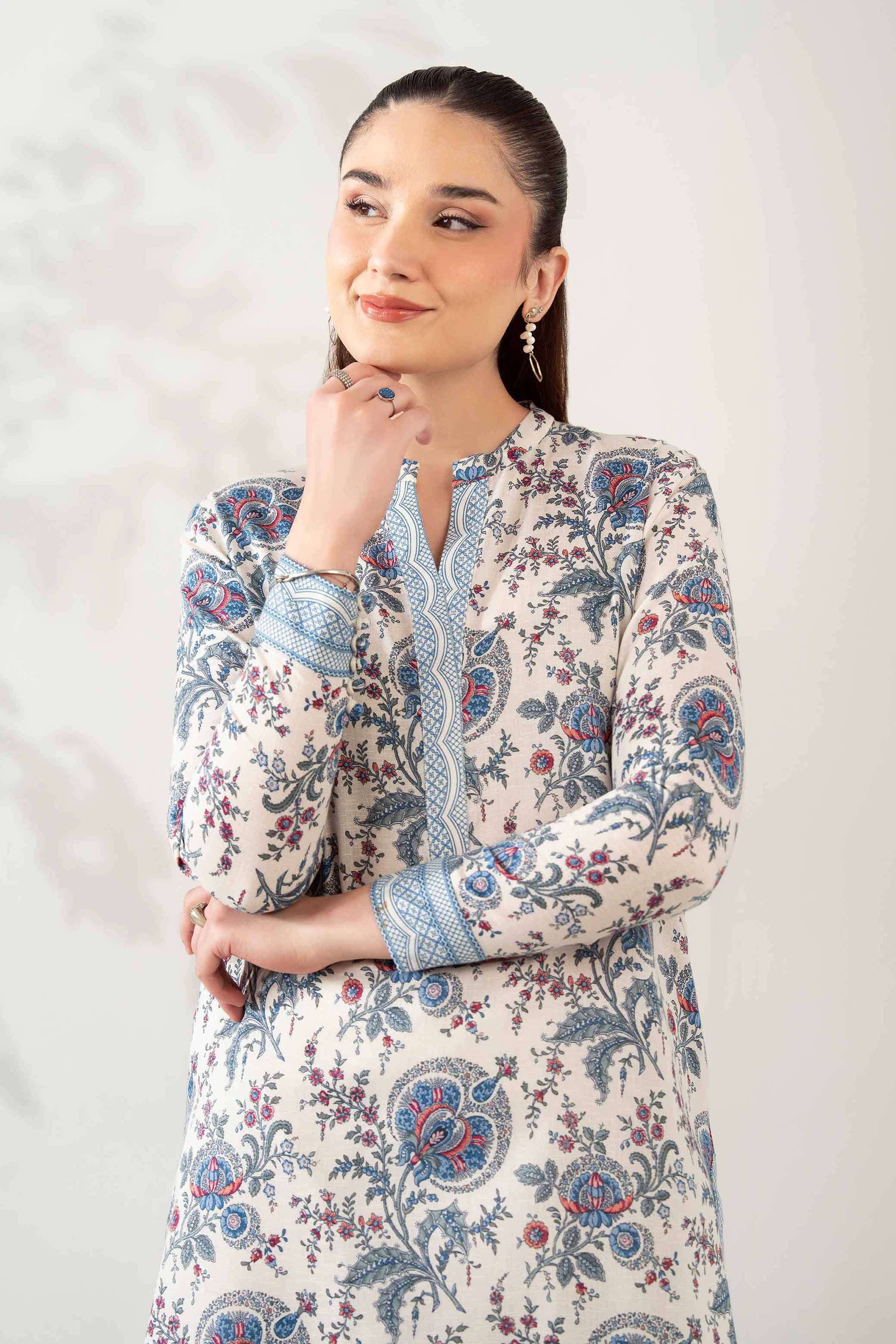 NISHATUAE - Off White Printed Karandi 2-piece Unstitched Dress