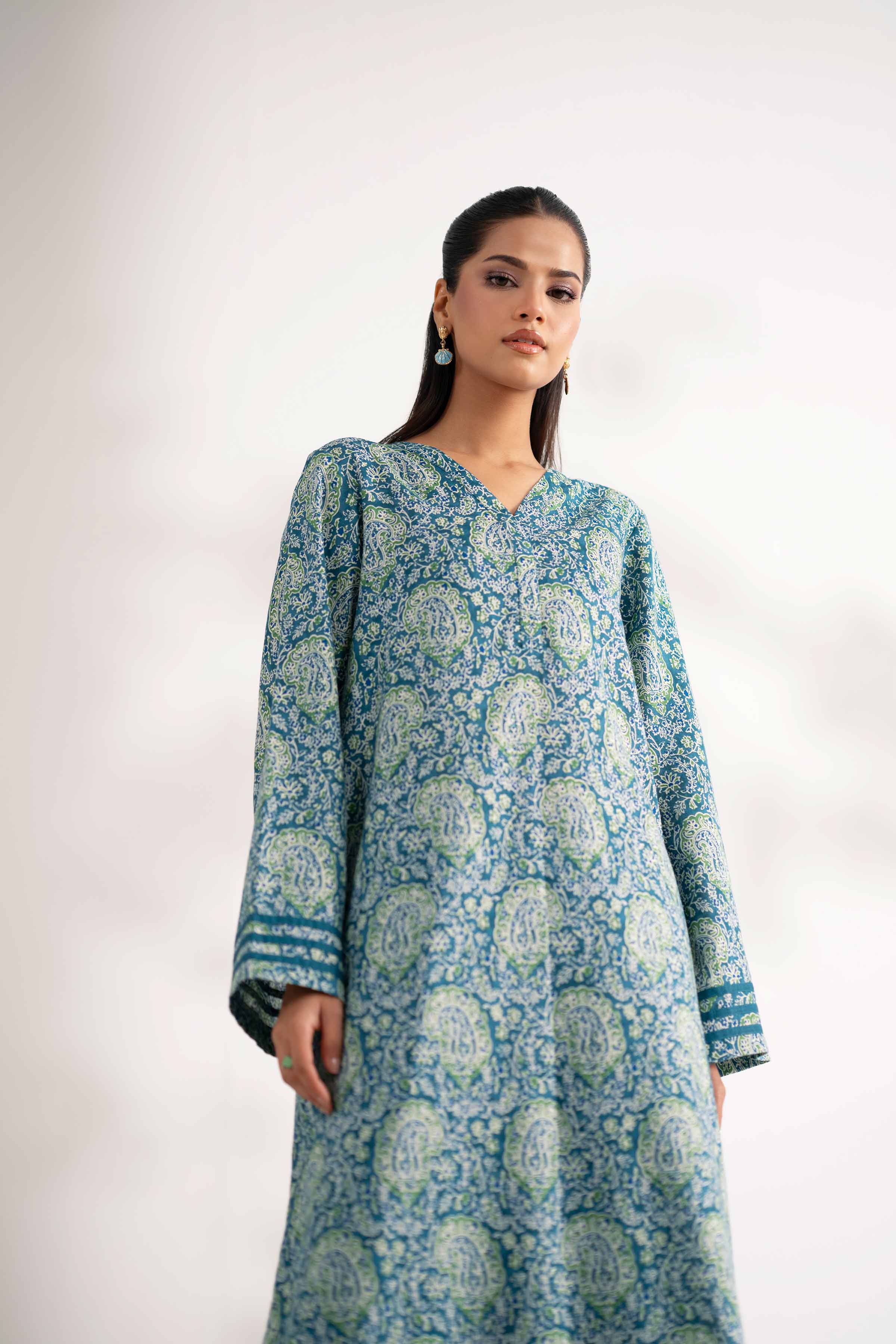 NISHATUAE - Teal Printed Karandi 2-piece Unstitched Dress