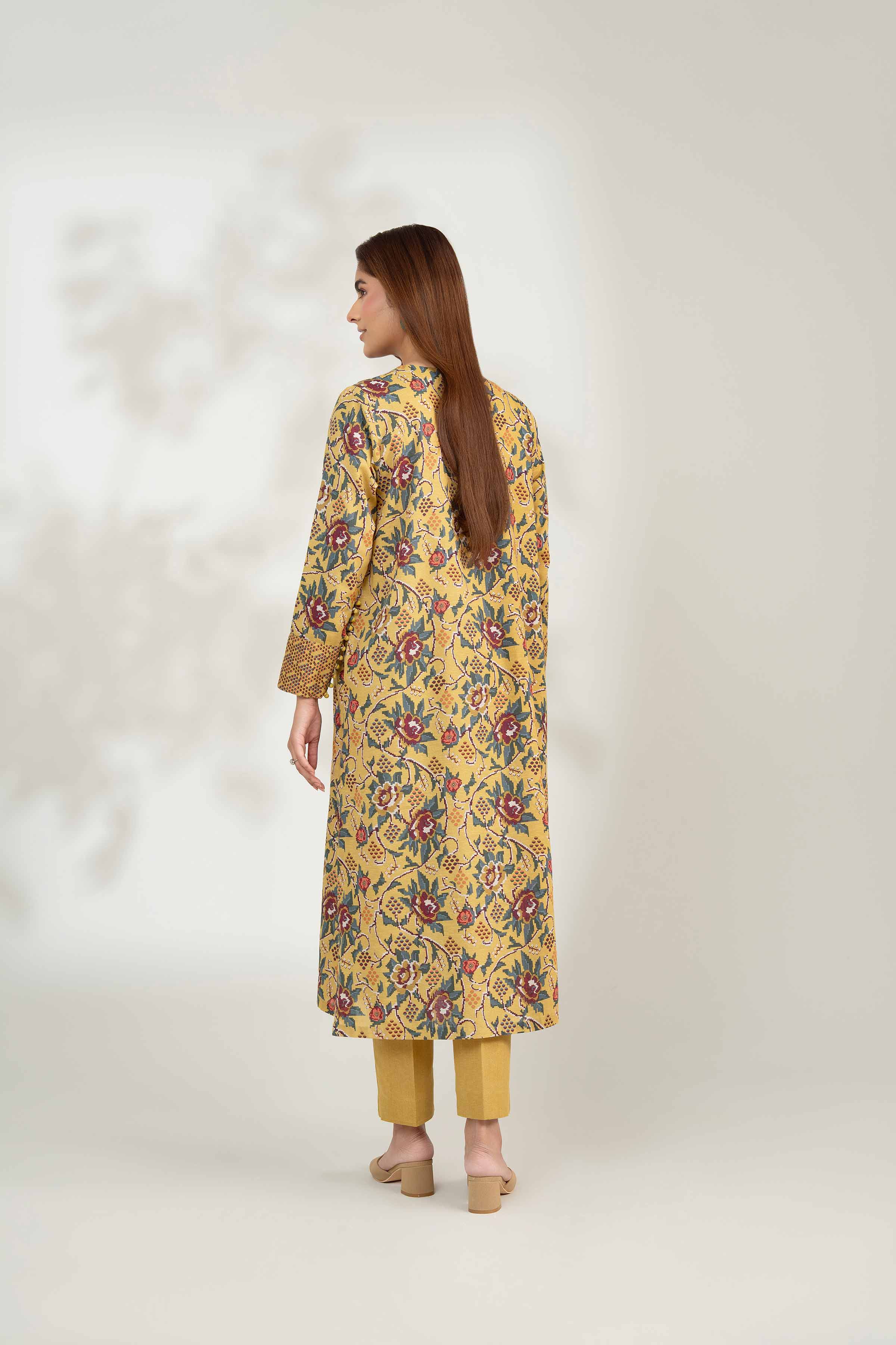 NISHATUAE - Gold Printed Karandi 2-piece Unstitched Dress