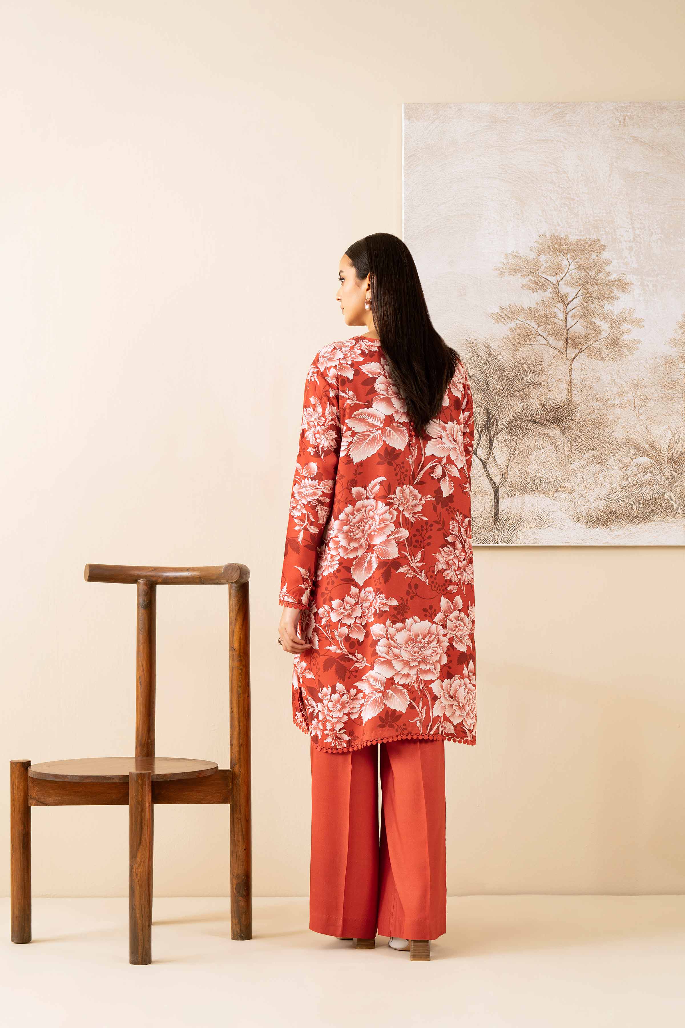 NISHATUAE - Coral Printed Linen 2-piece Unstitched Dress