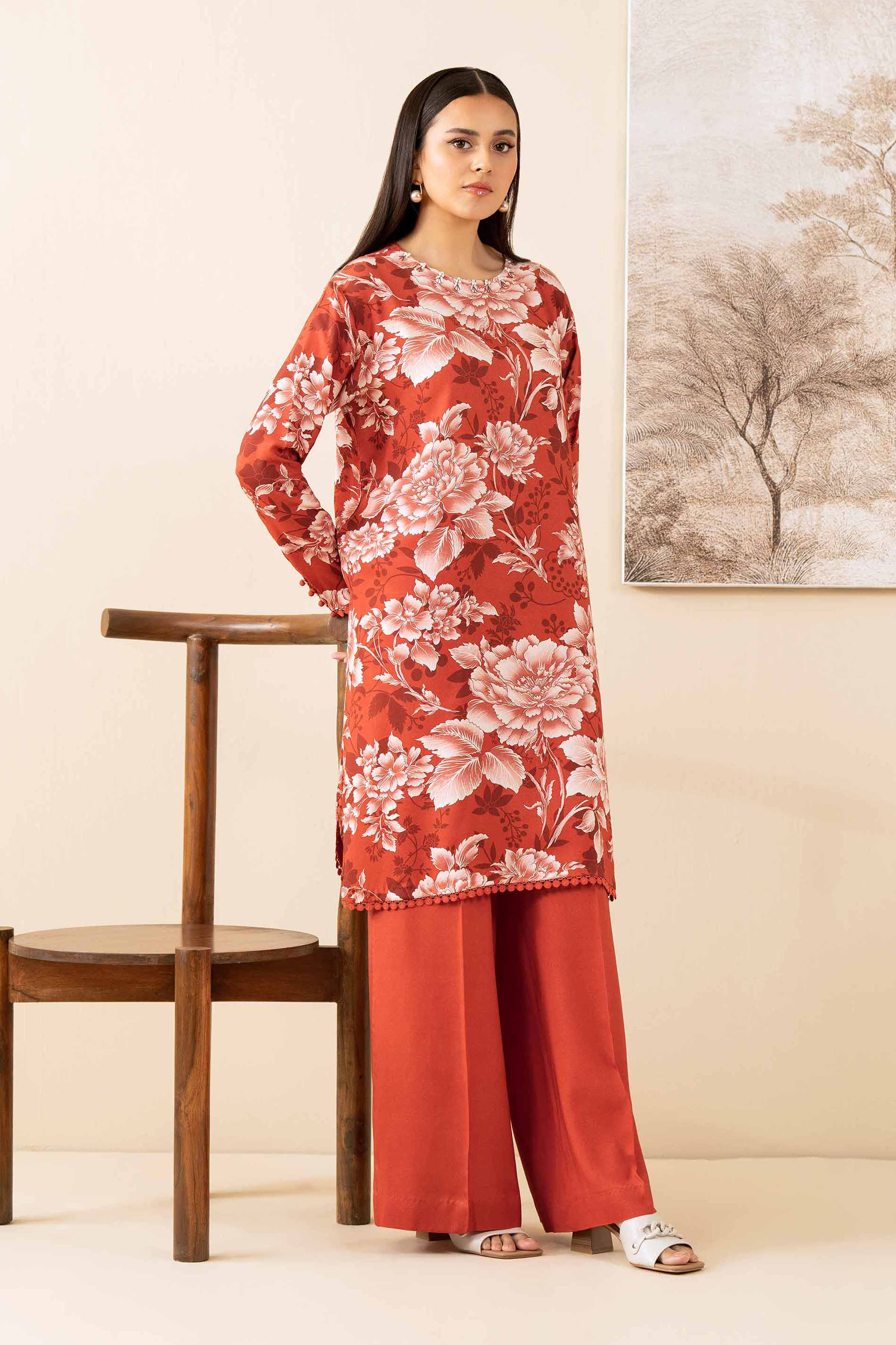 NISHATUAE - Coral Printed Linen 2-piece Unstitched Dress
