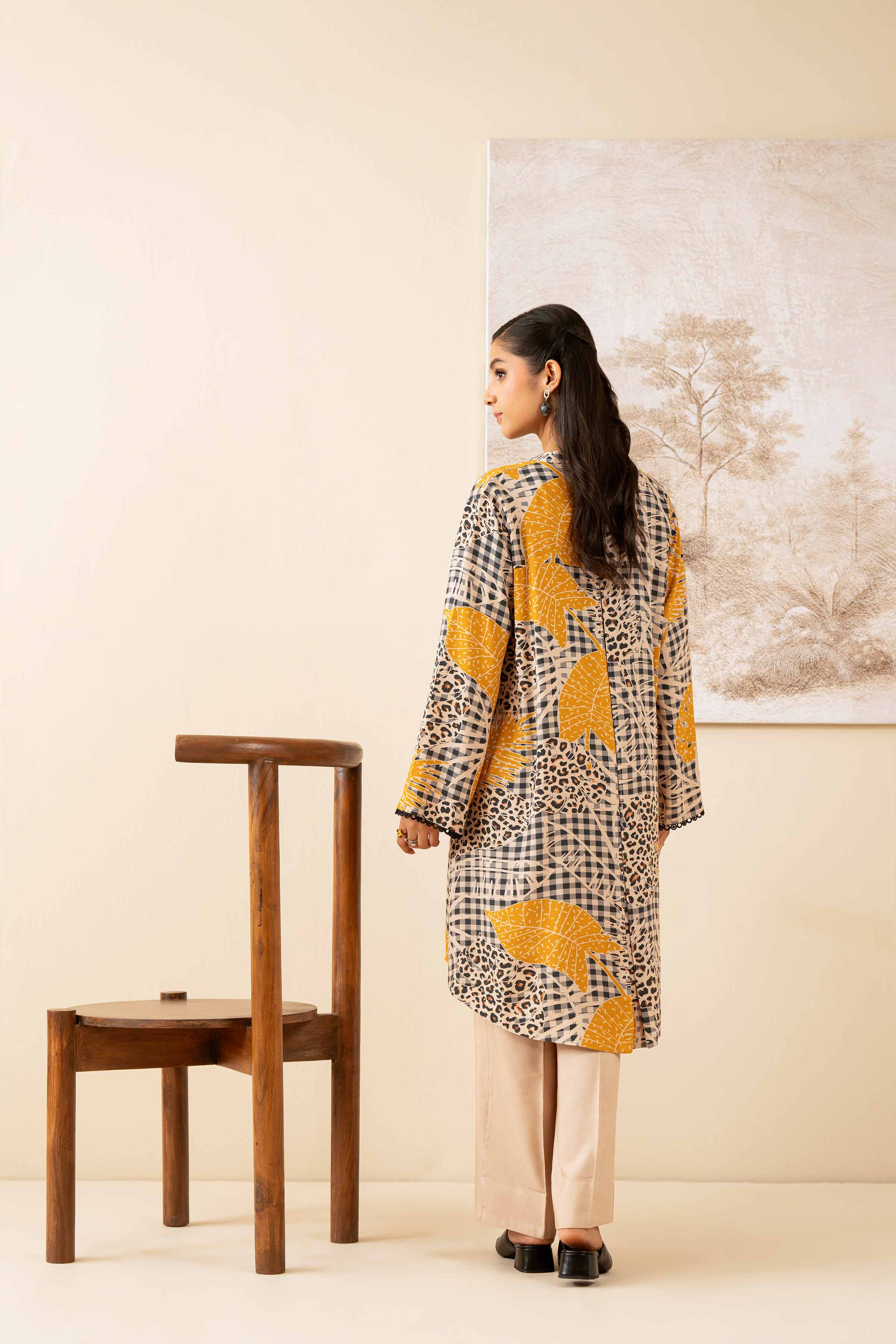 NISHATUAE - Beige Printed Linen 2-piece Unstitched Dress