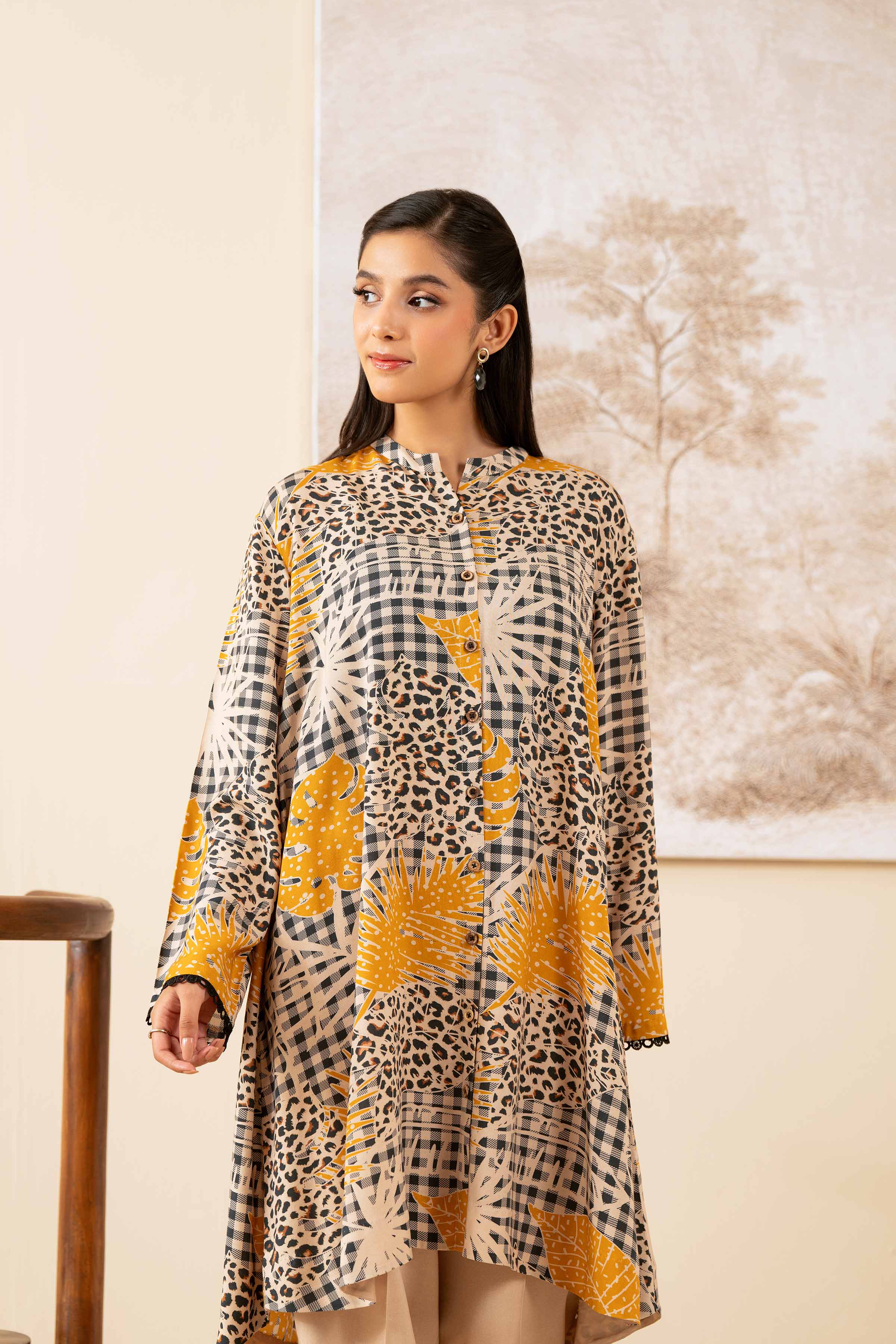 NISHATUAE - Beige Printed Linen 2-piece Unstitched Dress