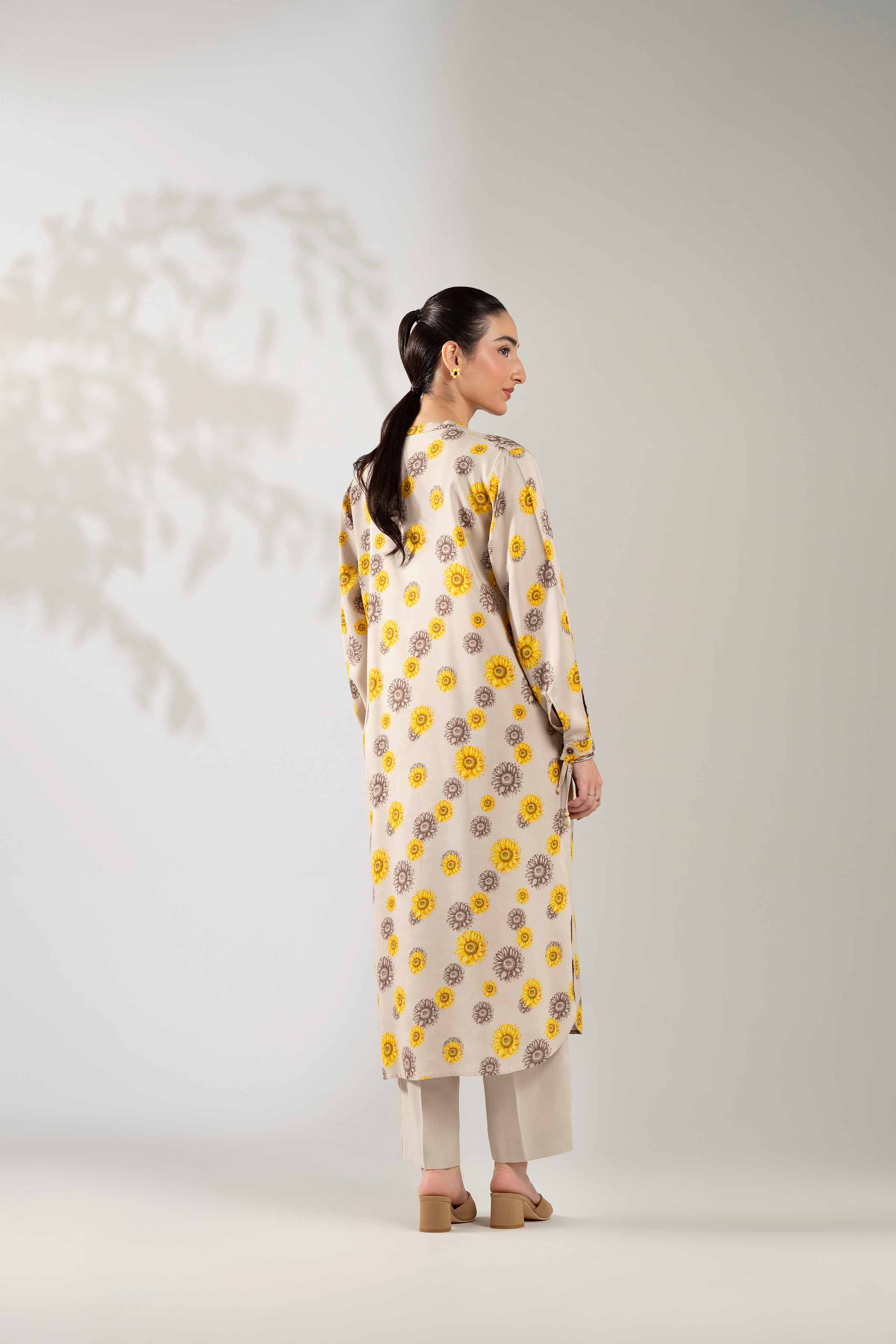NISHATUAE - Beige Printed Linen 2-piece Unstitched Dress