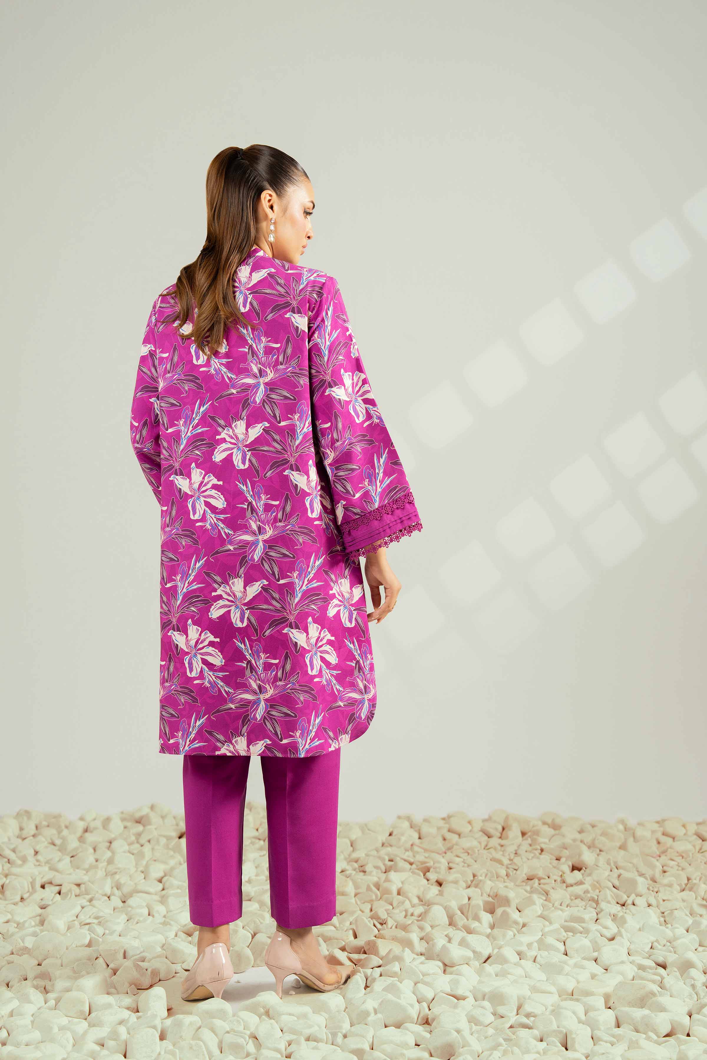 NISHATUAE - Magenta Printed Linen 2-piece Unstitched Dress