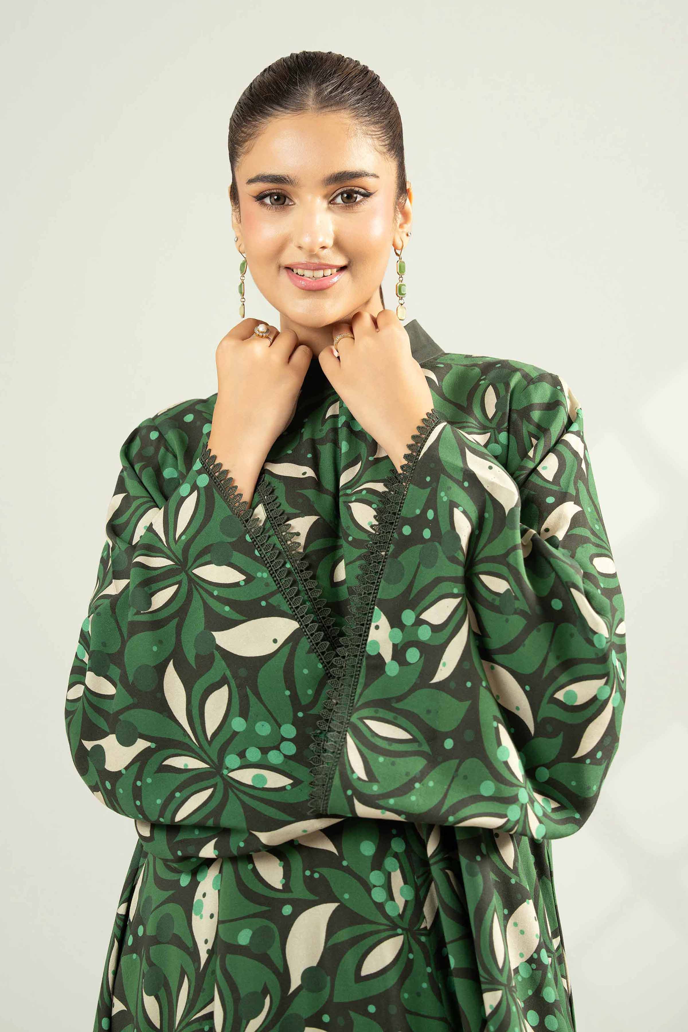 NISHATUAE - Green Printed Linen 2-piece Unstitched Dress