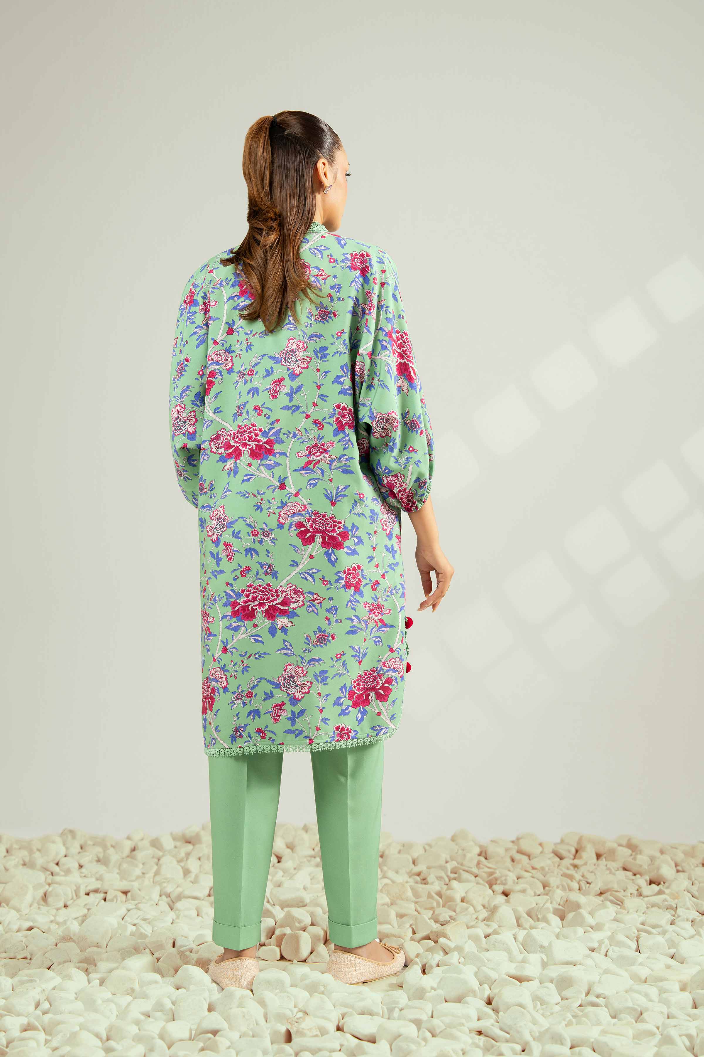 NISHATUAE - Green Printed Linen 2-piece Unstitched Dress