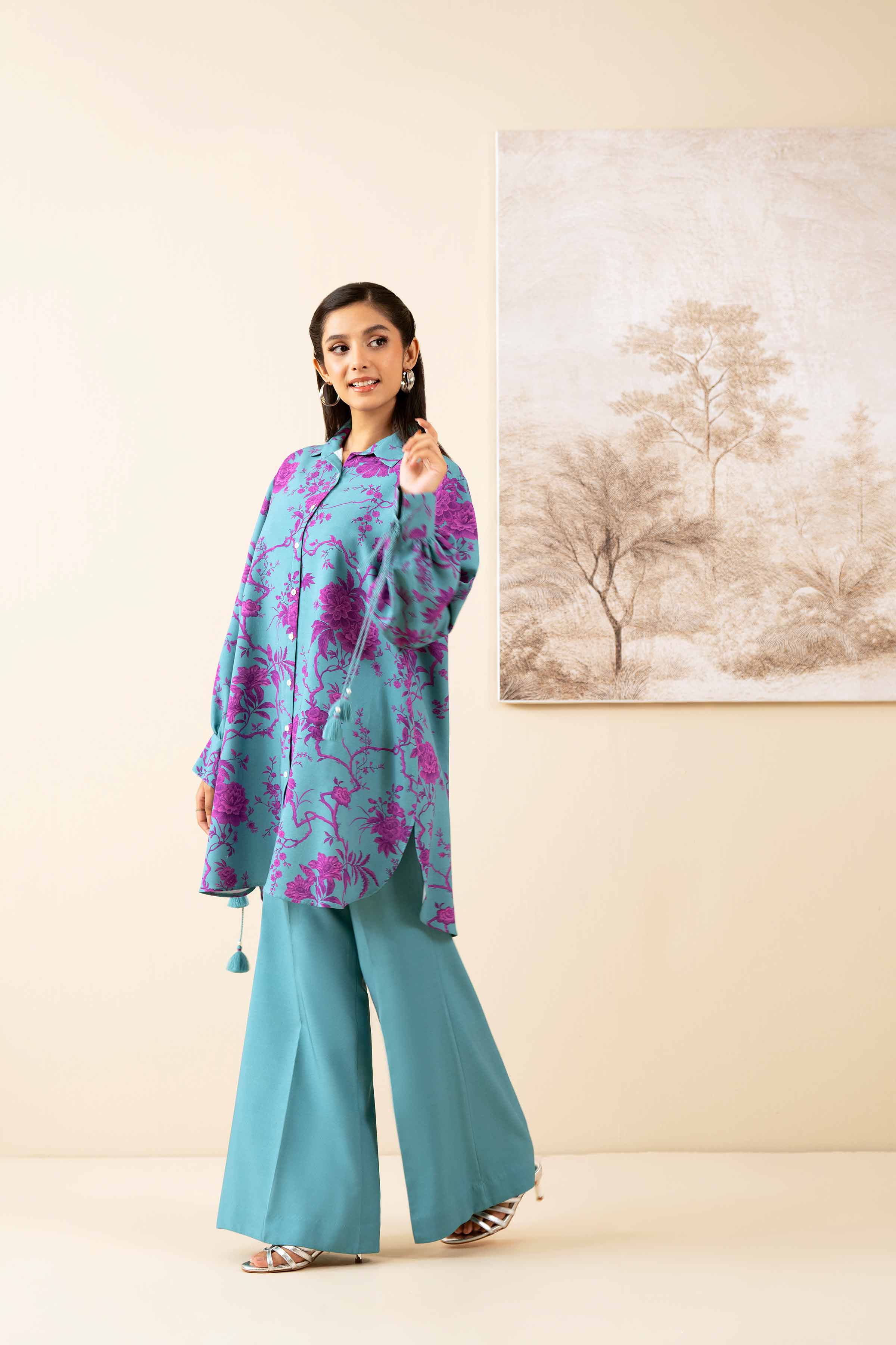 NISHATUAE - Green Printed Linen 2-piece Unstitched Dress