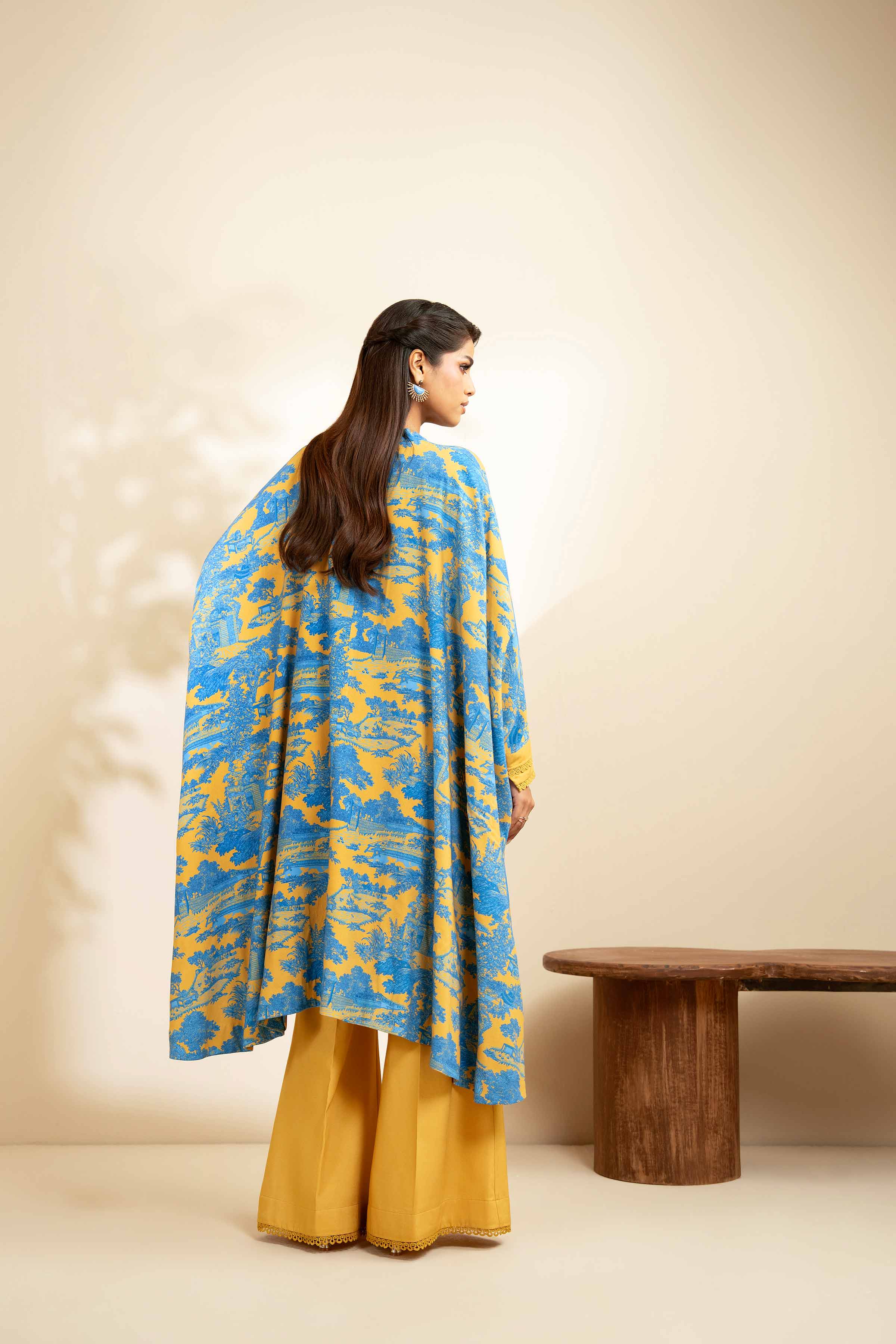 NISHATUAE - Blue Printed Linen 2-piece Unstitched Dress