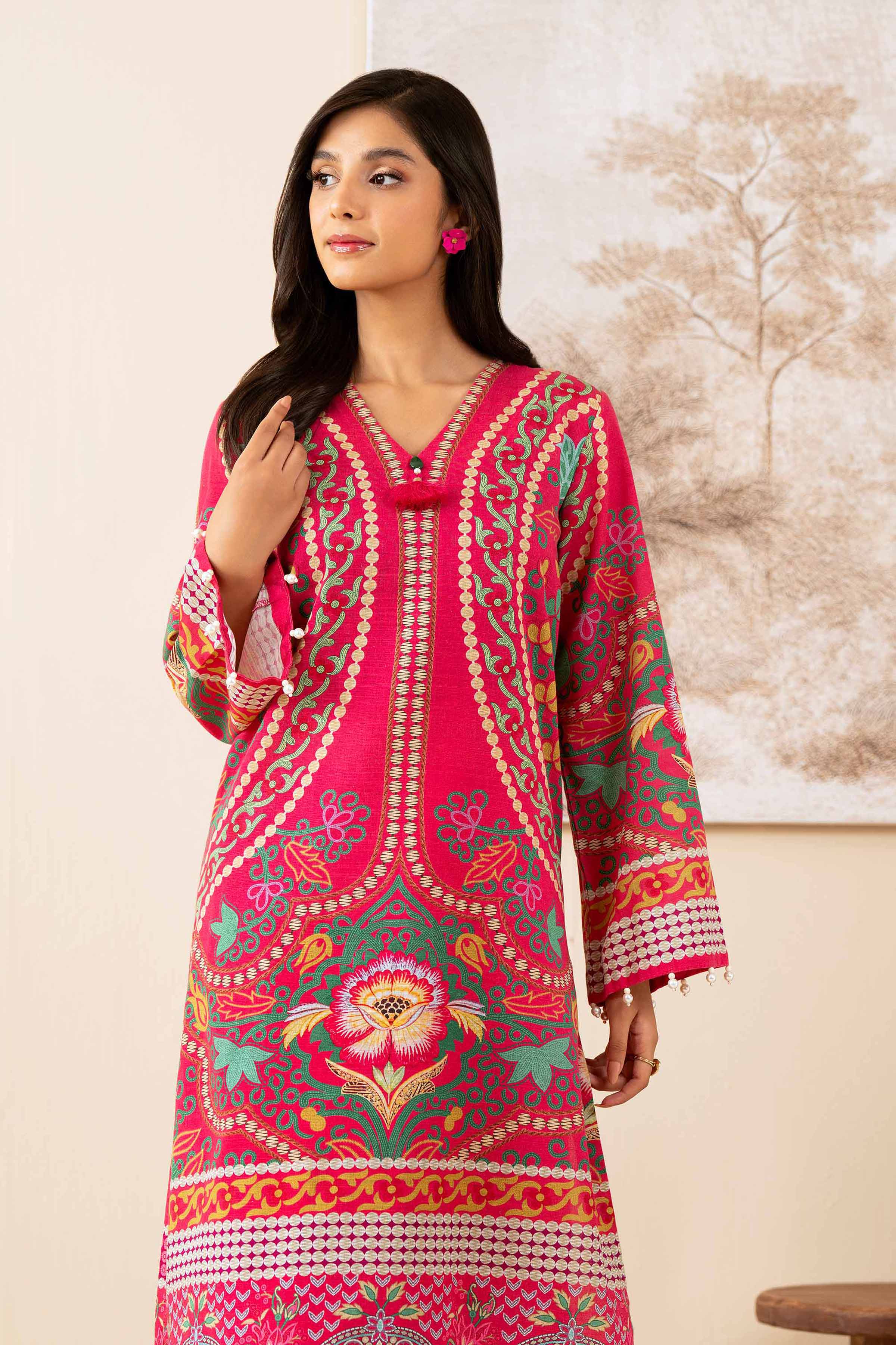 NISHATUAE - Fuchsia Printed Khaddar 2-piece Unstitched Dress